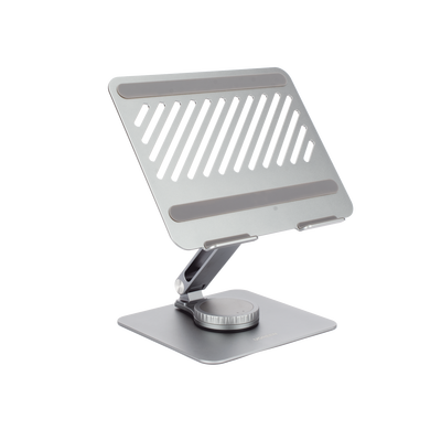 Soporte Giratorio de Aluminio para Laptop | Giratorio 360° | Función de Bloqueo | Soporta Laptops de 10 a 17.3''| Capacidad de Carga 5Kg | Excelente Estabilidad | Diseño Ergonómico | Altura y Angulo Ajustable | Plegable y Port&
