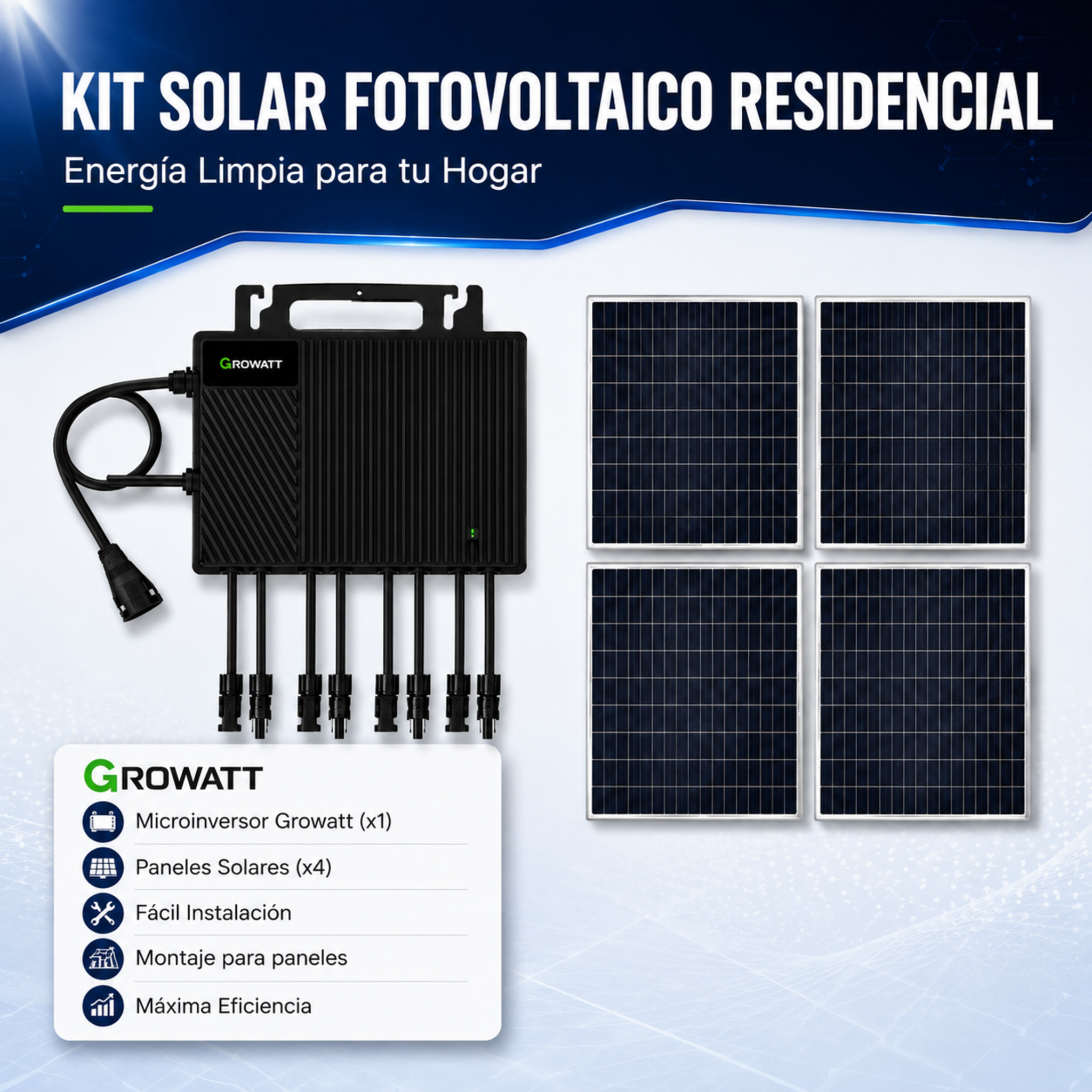 Kit Solar Interconexion / 2.5kW 220Vca / Microinversores Growatt / Montaje Incluido — GROWATT · SKU NEO2500MX2KIT