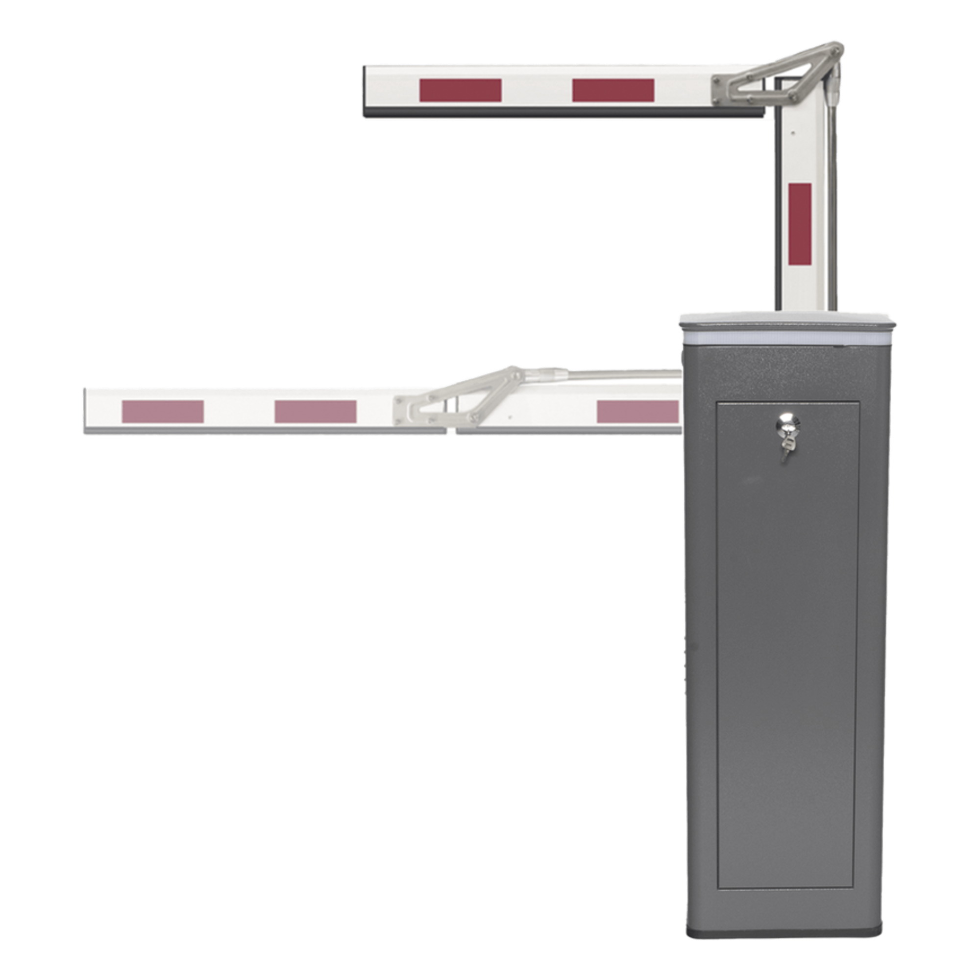 Kit de Barrera Vehicular Izquierda y Brazo ARTICULADO de 3 Metros / Finales de Carrera Ajustables por Programación / Movimiento Fluido / Diseño Elegante Color Gris / Con Corona Led Semaforizada — ACCESSPRO · SKU KT-XBF-LBA3