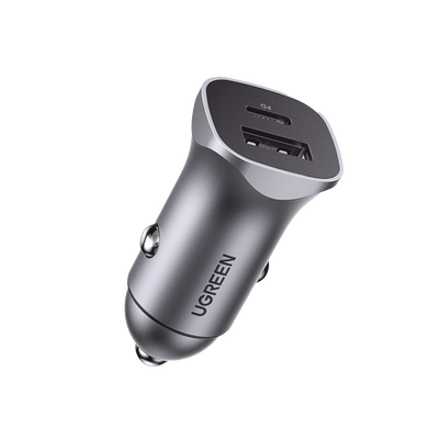 Cargador de Auto 30W | 2 Puertos USB-A y USB-C | Carga Rápida | Compatible con Vehículos de 12 y 24 VCD | PD3.0, QC4.0, SCP, PPS | Indicador Led | Diseño Compacto | Chip Inteligente | Caja de Aluminio