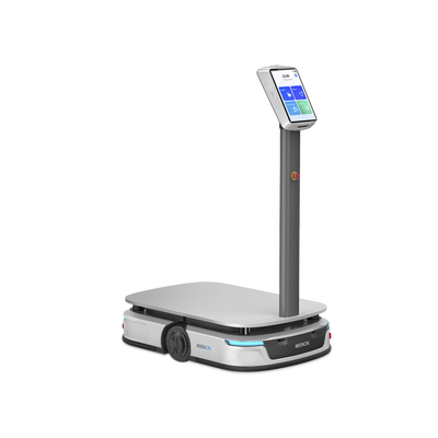 Robot de Transporte Industrial / Capacidad 100+ kg / Autonomía 8 Horas / Velocidad 1 m/s / Batería Intercambiable / Navegación LiDAR + Visión Estéreo / 3 Paradas de Emergencia / Plug-and-Play