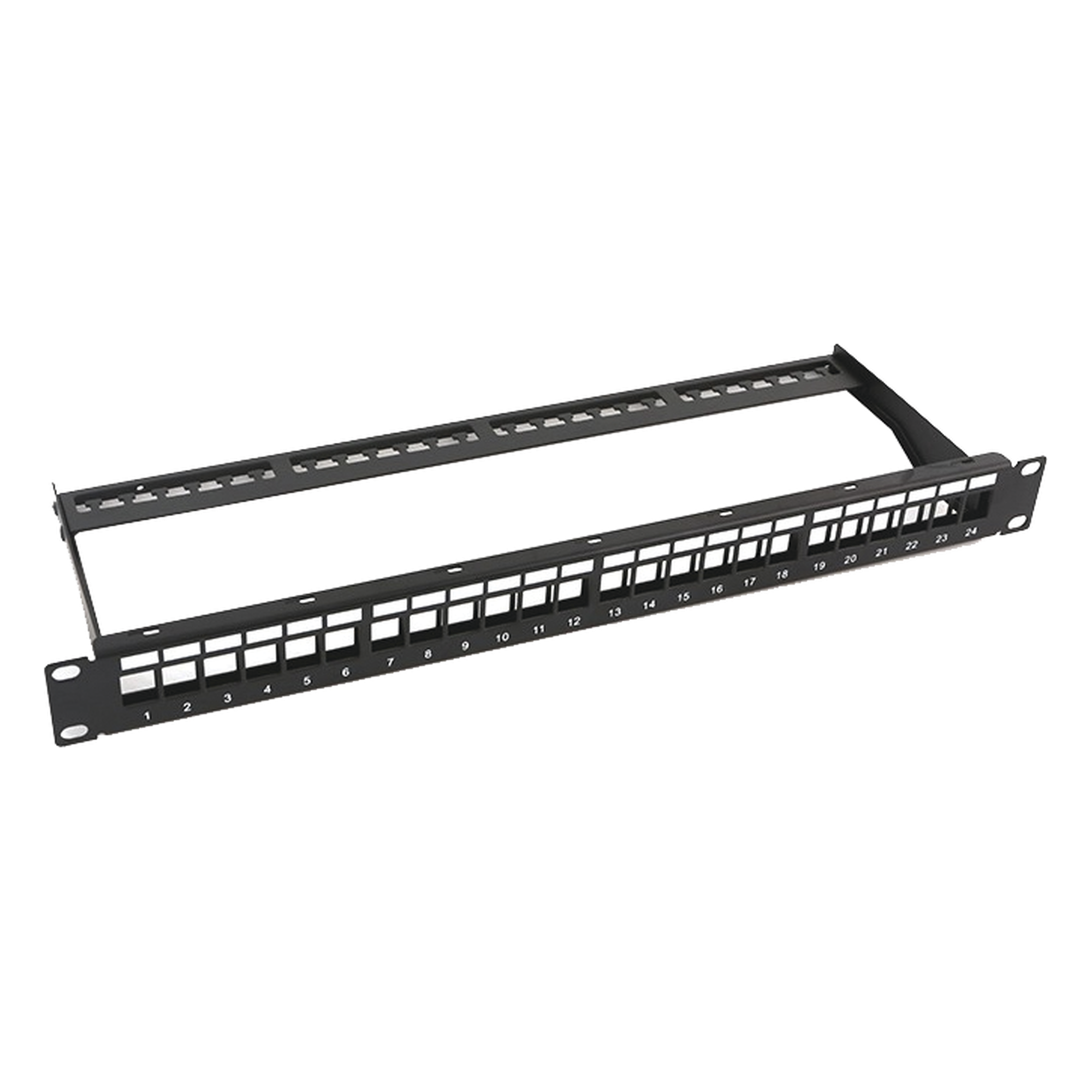 Patch Panel Modular sin Blindaje de 24 Puertos, 1U, con Barra para Organizar Cable — LINKEDPRO BY EPCOM · SKU LP-PP-23-UTP-BK-24P