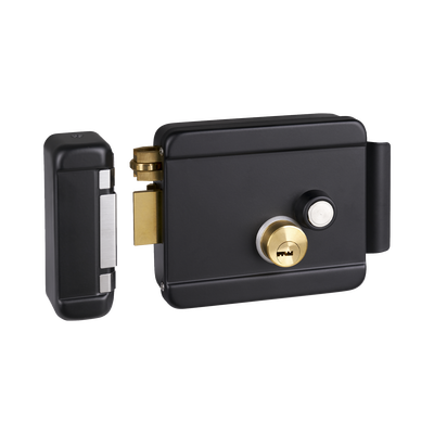 Cerradura Eléctrica con Botón de Salida / Incluye Llave / Exterior / Izquierda / Color Negro