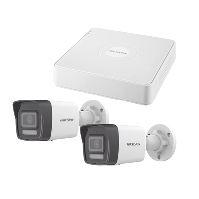 Kit IP 1080p (2 Megapixel) / NVR de 4 Canales con 4 Puertos PoE / 2 Cámaras Bala IP con Microfono Integrado / ColorVu Lite y ACUSENSE Lite — HIKVISION · SKU KIPCSTART