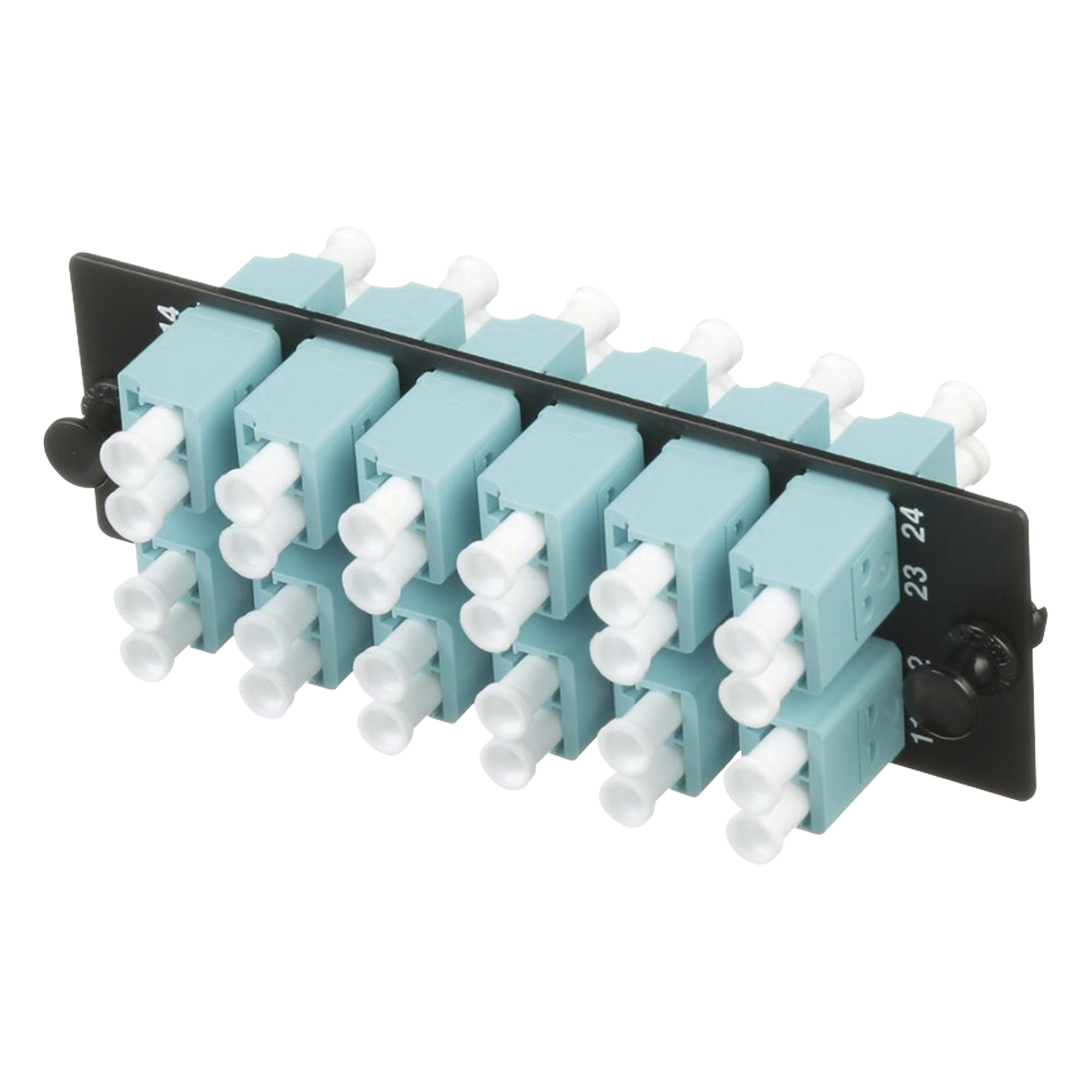 Placa Acopladora de Fibra Óptica FAP, con 12 Conectores LC Duplex (24 Fibras), para Fibra Multimodo OM3/OM4, Color Aqua — PANDUIT · SKU FAP12WAQDLCZ