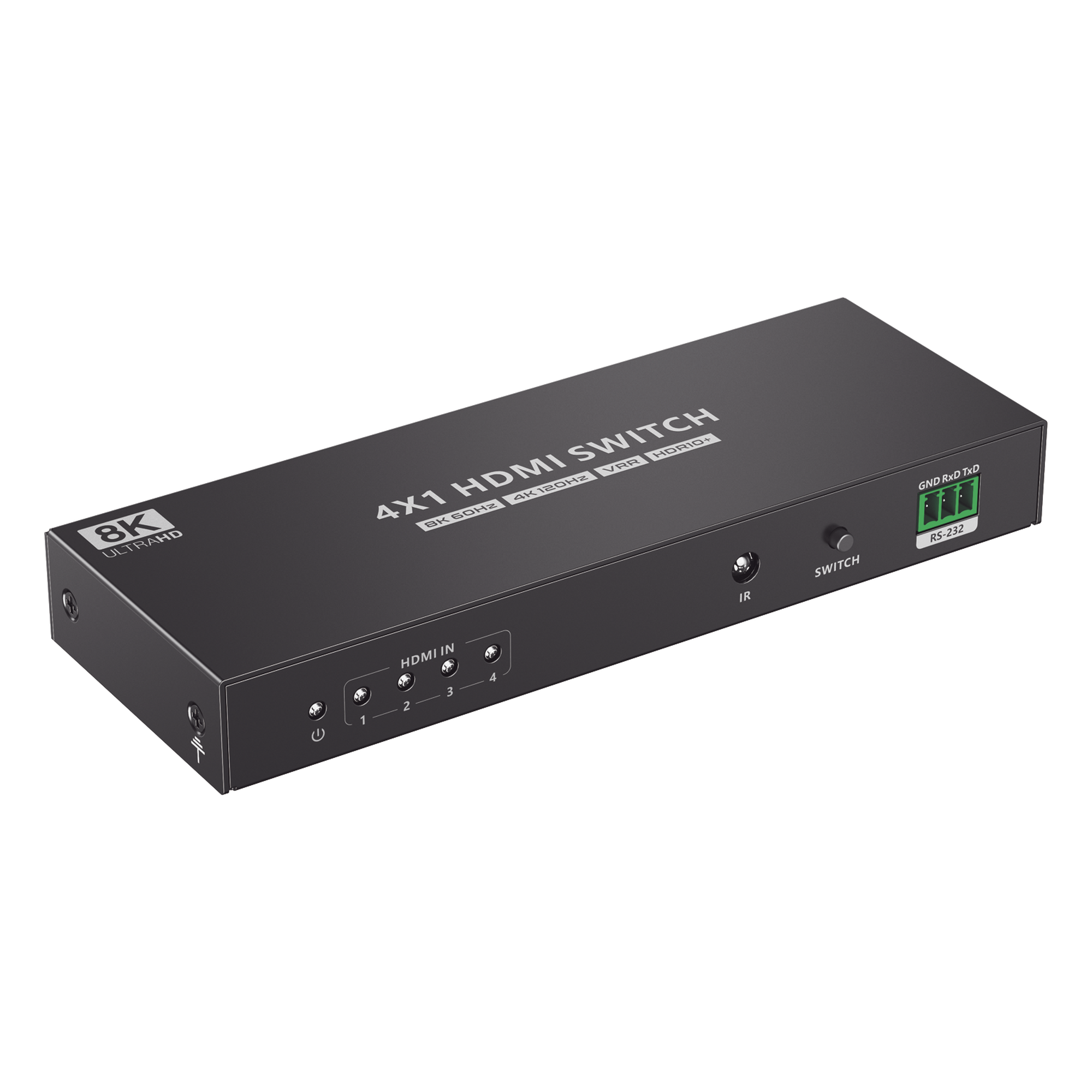 Switch Conmutador HDMI 4X1 | 4 Entradas 1 Salida | Velocidad de trasmisión 48 Gbps | Resolución 8K | Salida de audio | HDCP 2.3 — EPCOM TITANIUM · SKU TT401-8K