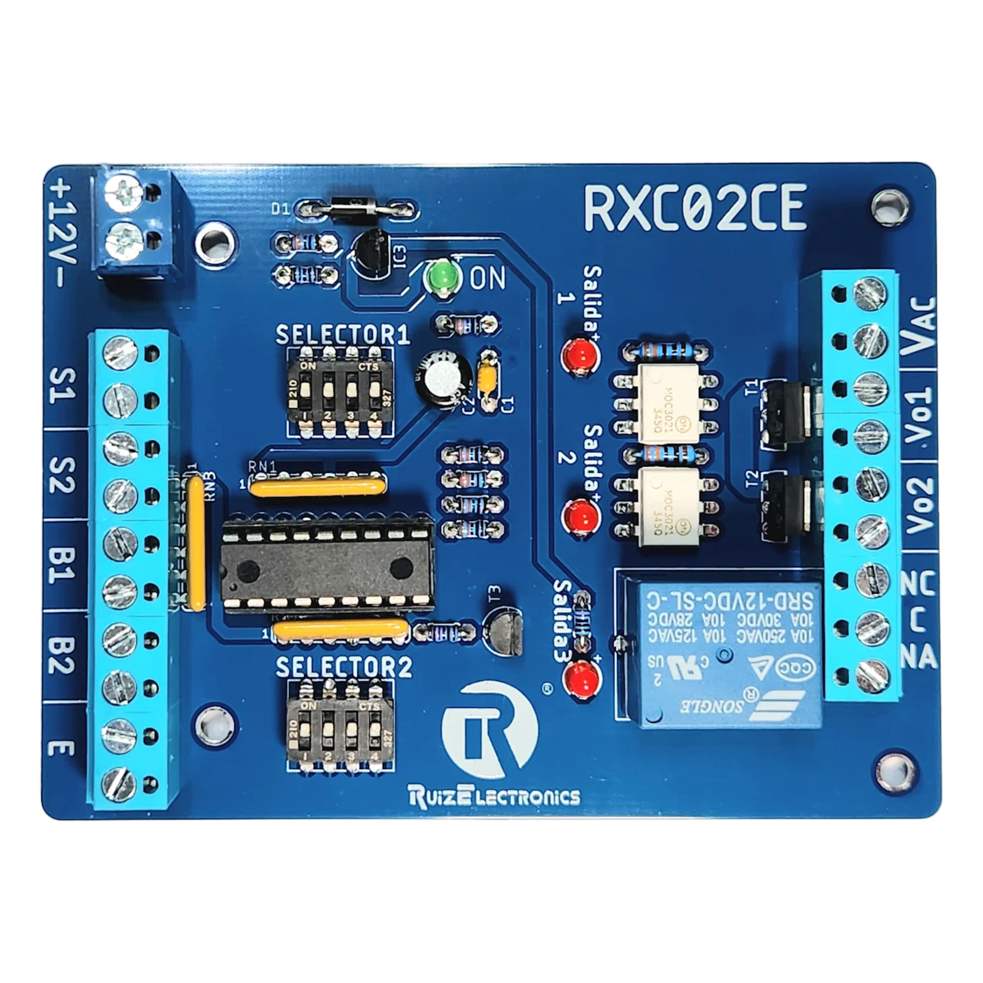 Controlador de Esclusas con cerraduras eléctricas para 2 Puertas / Alimentación 12VDC / Temporizadores Programables 0-30 seg / Entradas NC y NA / Salidas de Pulso 2 seg / Función Emergencia — Ruiz Electronics · SKU RXC02CE