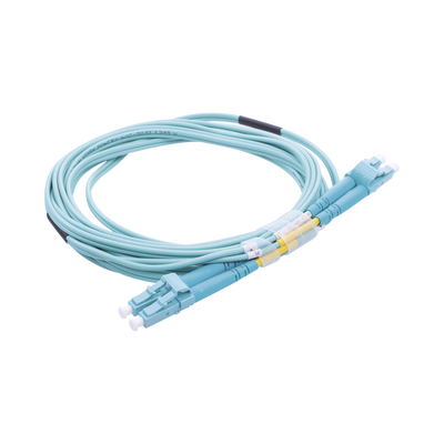 Jumper de Fibra Óptica Multimodo OM3 50/125 LC-LC OFNR (Riser), 2.0 mm, Dúplex, Aqua, 3 Metros (9.84 Pies)