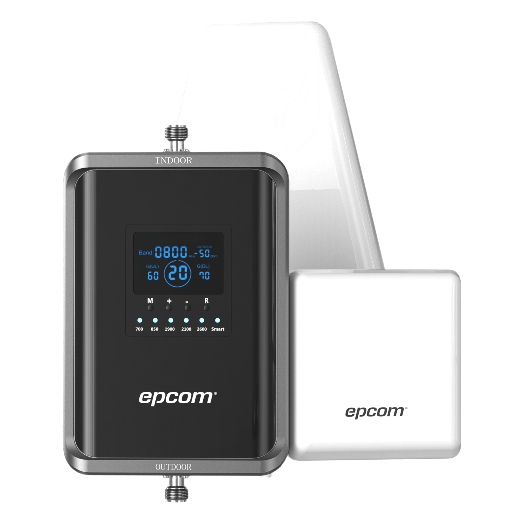 Kit Amplificador de Señal Celular 2G, 3G, 4G y 5G / Mejora llamadas convencionales y VoLTE / Amplifica señal de TELCEL, AT&T, MOVISTAR, BAIT,DiRi y más / Cubre hasta 300 m² con una antena y hasta 600 m² con 2 antenas. — EPCOM · SKU EP-5G-PBS-V2
