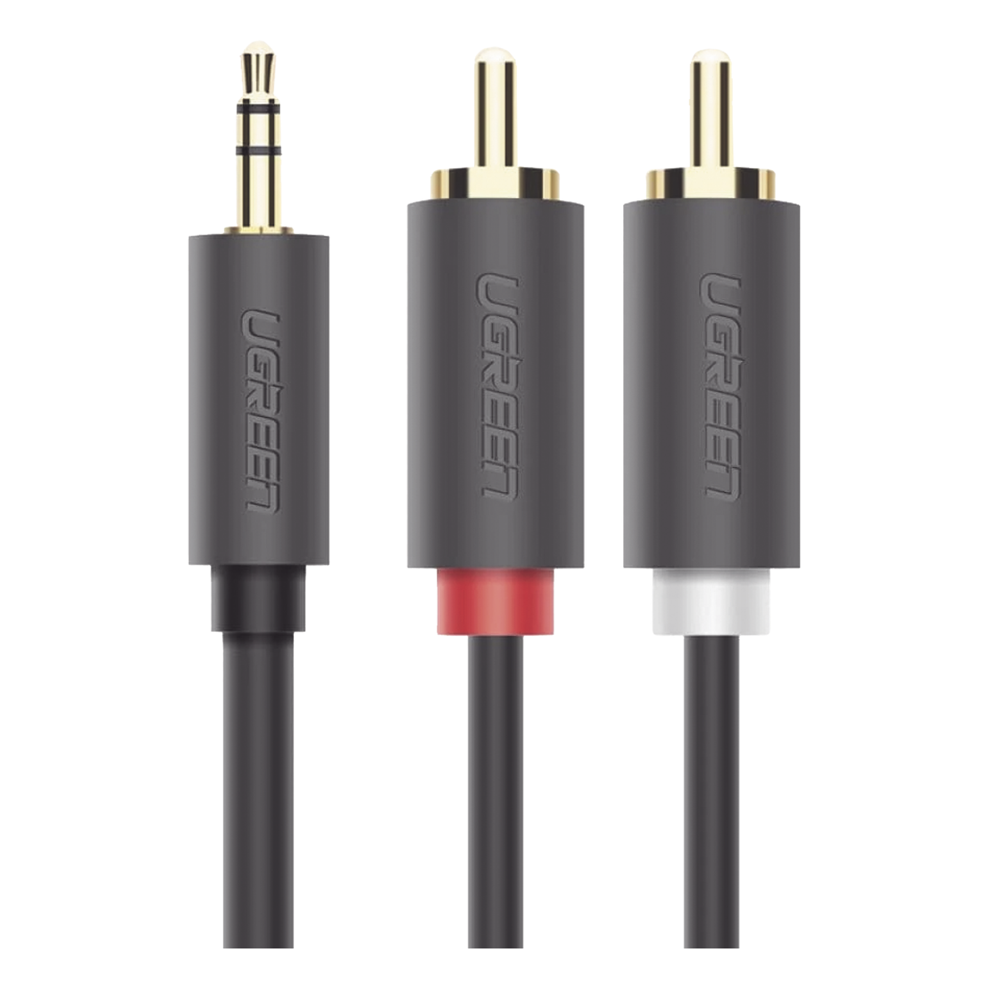 Cable Adaptador de 3.5mm Macho a 2 RCA Macho / 3 Metros (9.84 Pies) / Color Gris / Blindaje Múltiple / ABS / Alta Calidad