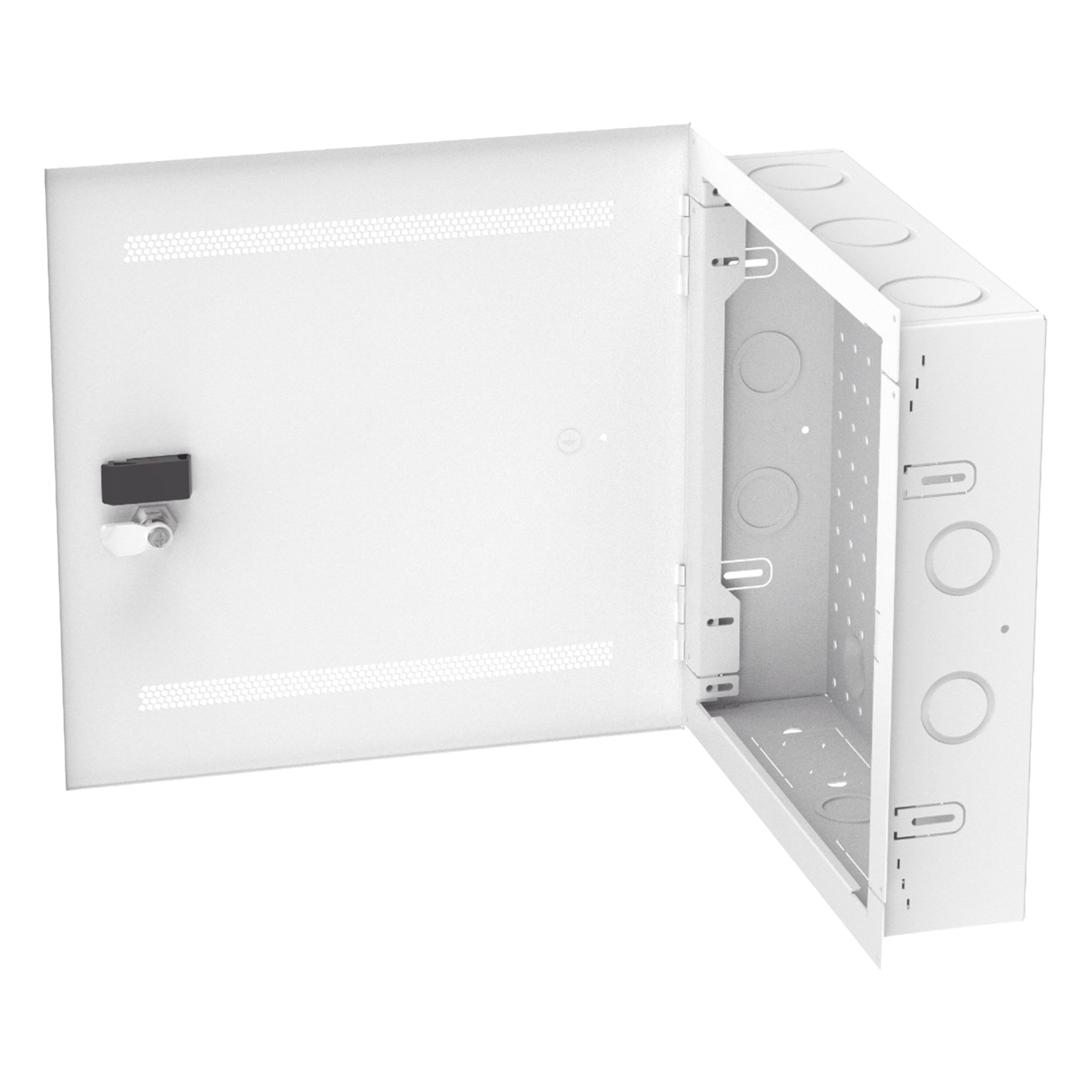 Gabinete Multipropósito de Montaje en Pared, de 14 in de Altura, Con Puerta Reversible, Fabricado en Acero, Color Blanco — PANDUIT · SKU MS14EHDS