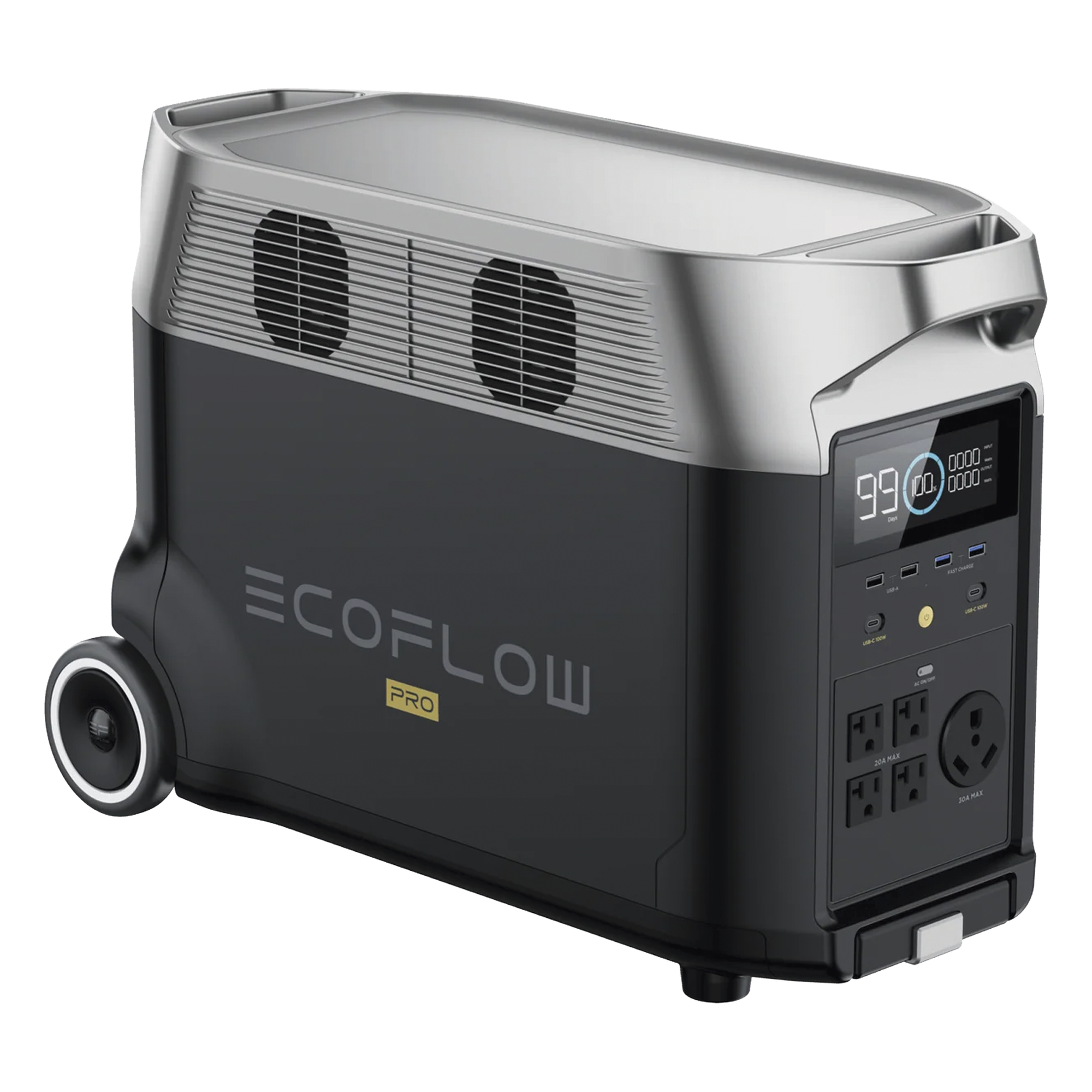 Estación de Energía Portátil DELTA PRO 3600Wh Litio LFP / 5 AC 3600W (7200W Pico) / 2 USB-C 200W / Capacidad para Aumentar Respaldo / Cargador de Coche 10A a 12.6V / Conectividad WiFi y Bluetooth (App) / Carga Solar 1600W Max. — ECOFLOW · SKU EFD-500