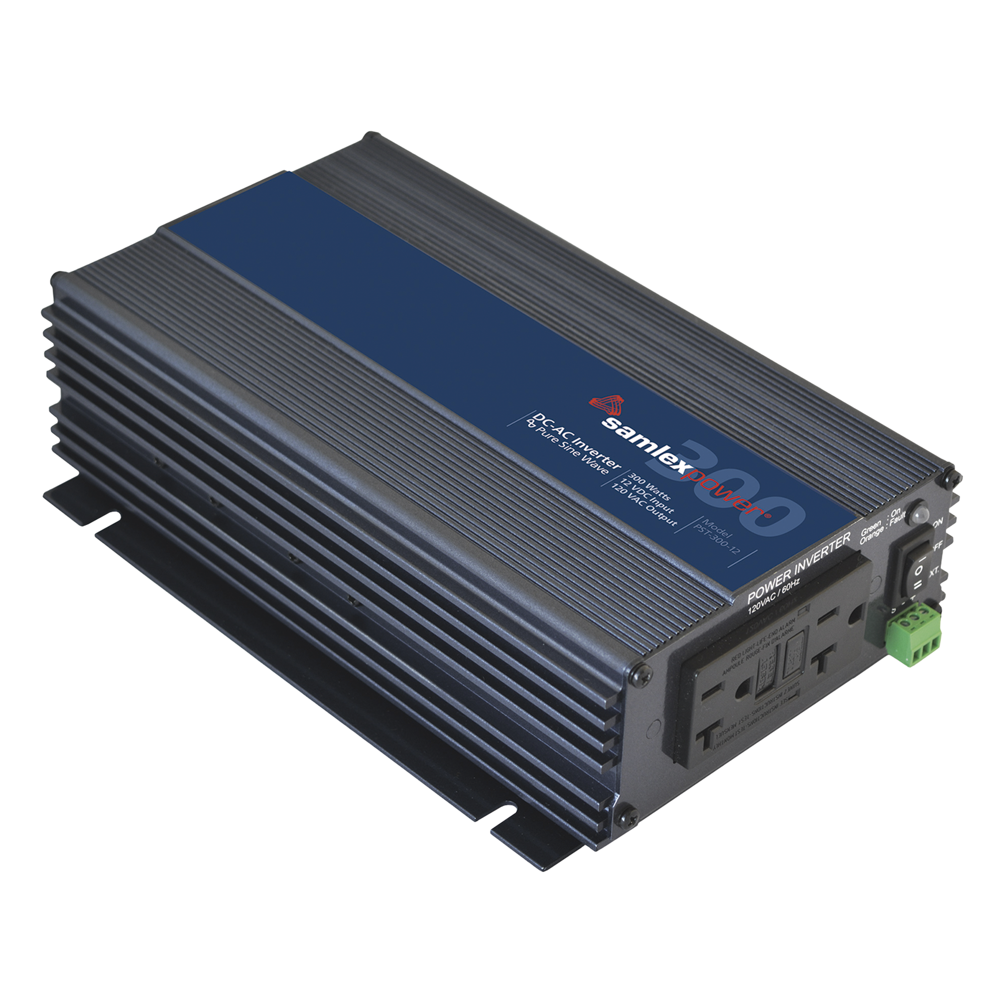 Inversor de corriente onda pura 300W, entrada 12 Vcc, salida 120 Vca 60 Hz — SAMLEX · SKU PST-300-12