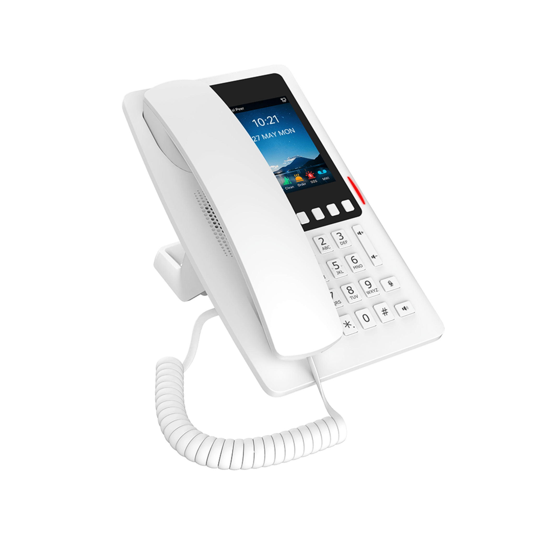 Teléfono IP Hotelero Wi-Fi 6 / Pantalla IPS 3.5" 320x480 / 2 Líneas SIP / 5 Teclas Programables / Puerto USB-A / PoE 802.3af / Audio HD / Diseño Blanco
