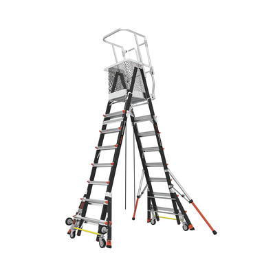 Escalera de Fibra de Vidrio con Jaula de 8'-14' (2.44 - 4.27 m). Con Ajuste en Ruedas (RATCHET™ Leveler) (SKU:18515-817).