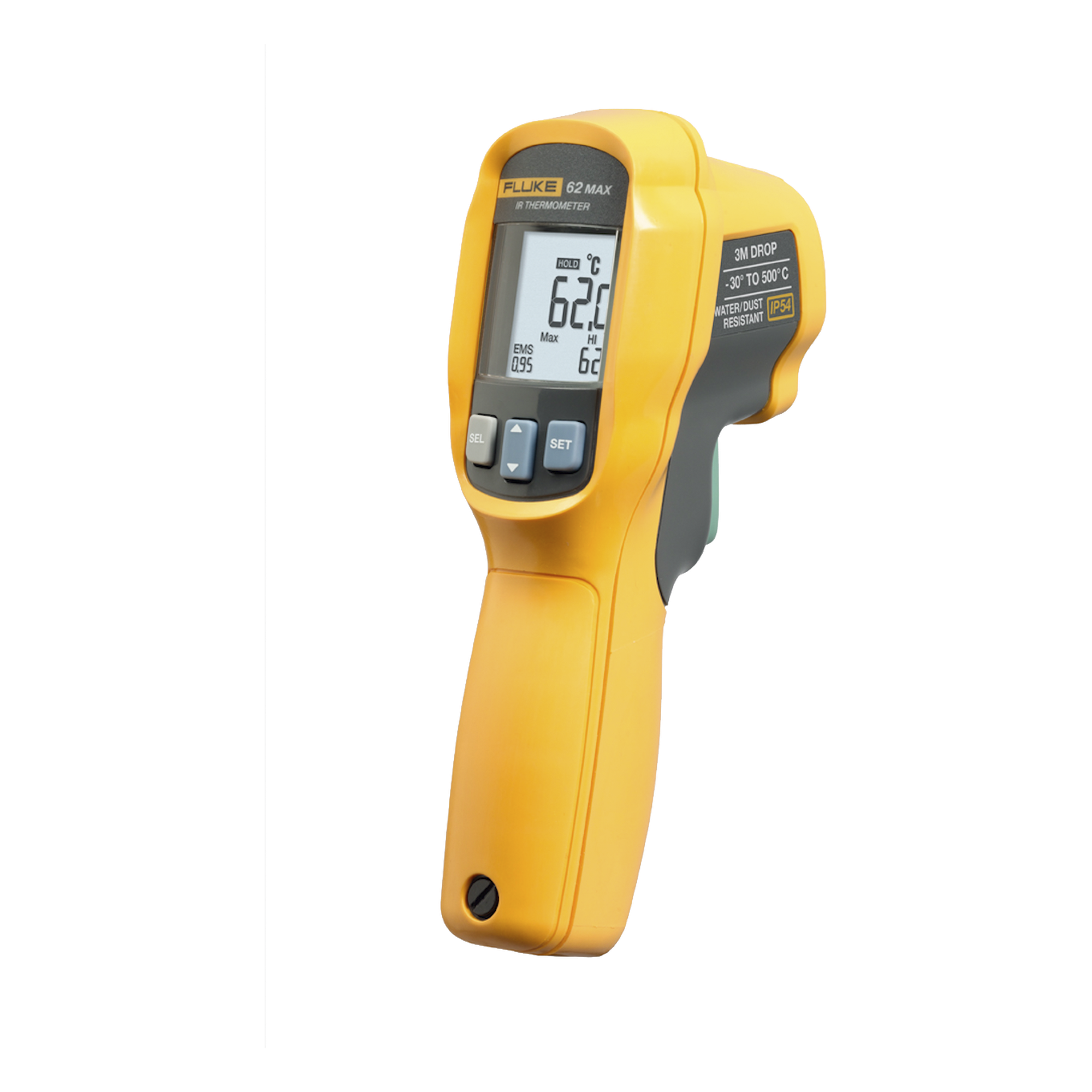 Termómetro IR Para Medición de Temperatura de -30ºC a 500ºC, Con Precisión +-1.0%, y Clasificación IP54 de Resistencia al Agua y Polvo — FLUKE · SKU FLUKE-62MAXESPR