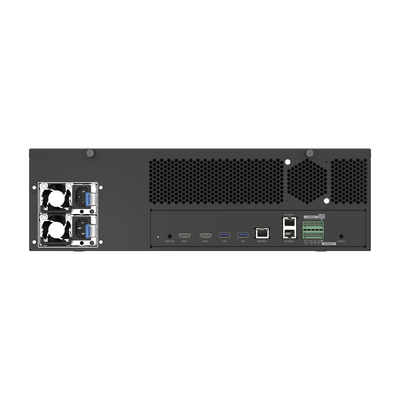 NVR de 64 canales / Hasta 32 MP / H.265 & Wisestream / Procesamiento 400 Mbps / 3 Puertos de Red / Raid 5-6 / 16 bahias para disco duro (no incluidos)