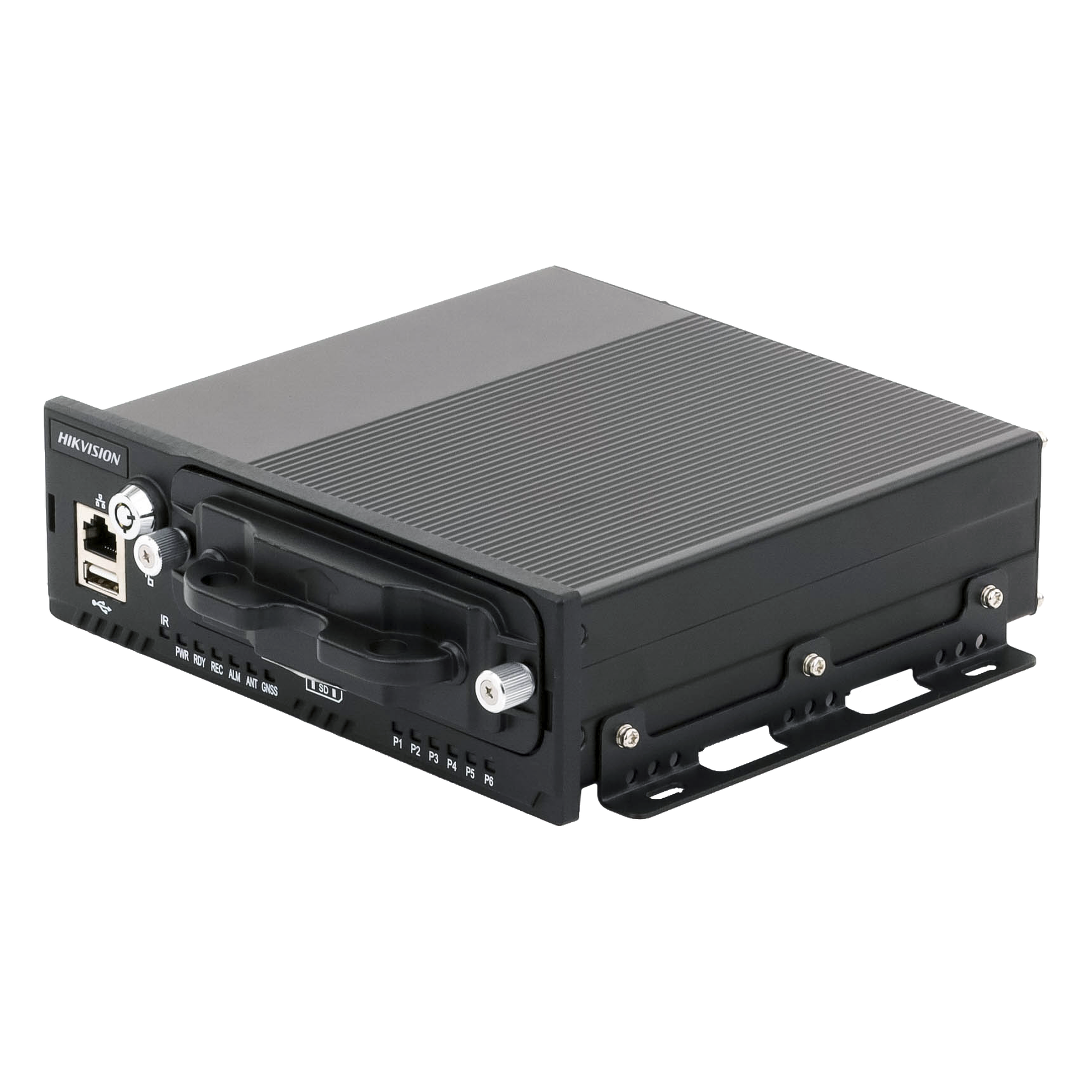 NVR Móvil Vehicular de 8 Canales / 4 PoE + 4 vía Switch / 2 Megapixel / H.265 / GPS + Sensor G / 2 Bahías HDD / RJ45 / Aluminio Industrial — HIKVISION · SKU AE-MN5043(RJ45)