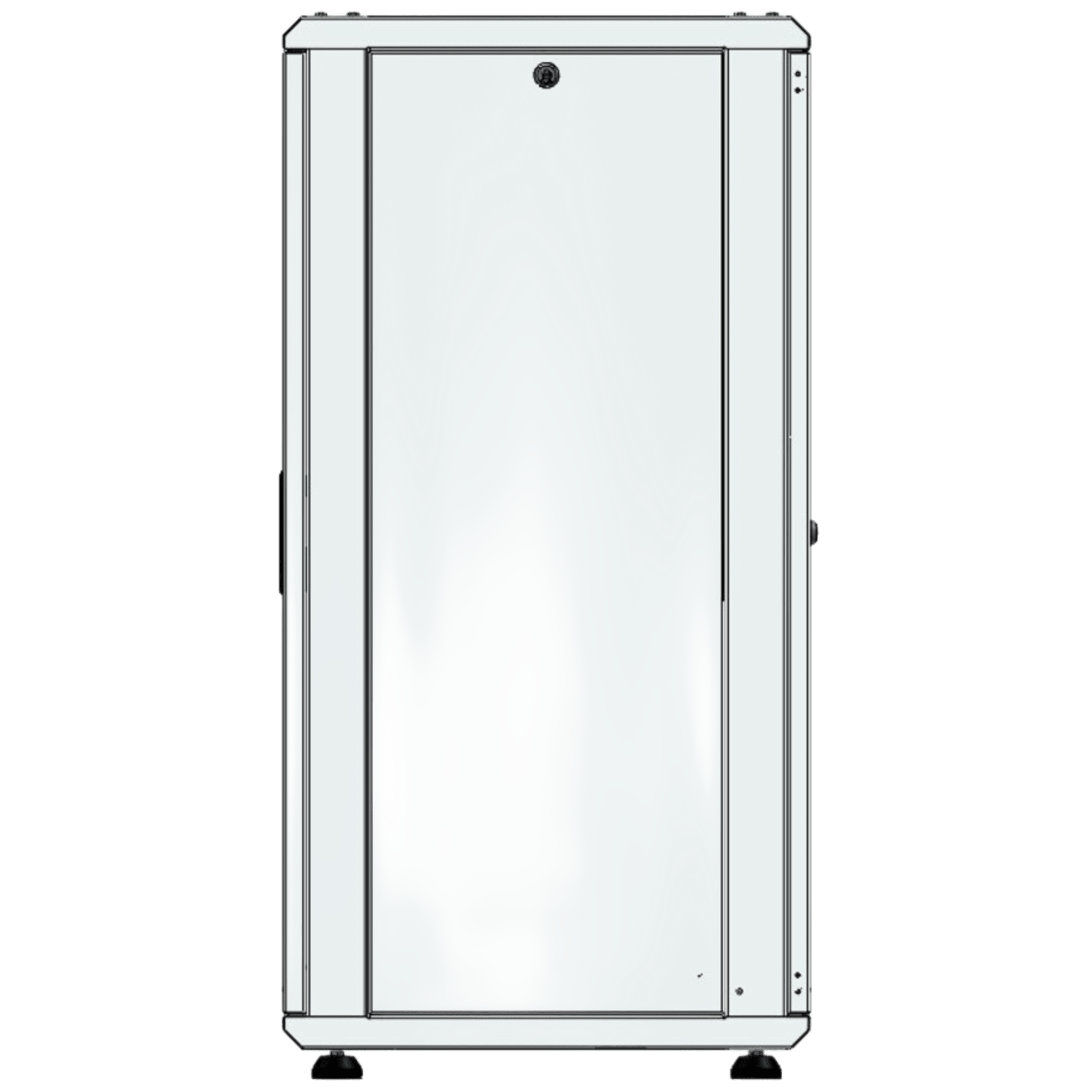 Gabinete Rack 24 Unidades / 19 Pulgadas / Puerta de Cristal / Piso / Acero Calibres 16-18-20 / 750 Kg Carga / 600x605x1190 mm (23.6x23.8x46.9 in) / Vidrio con Cerradura, Niveladores Incluidos