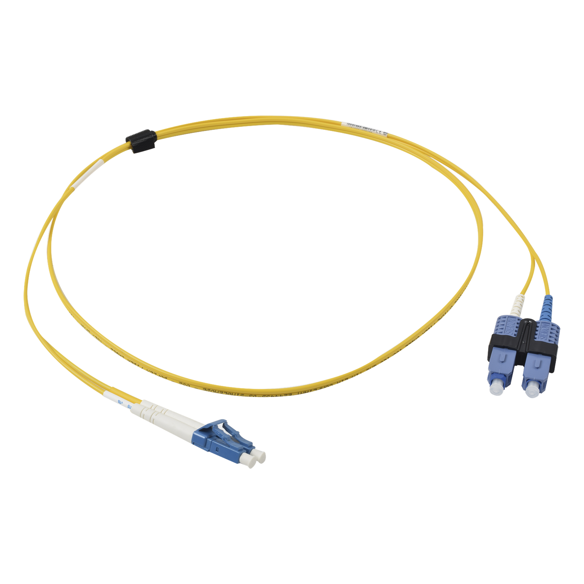 Jumper de Fibra Óptica Monomodo (OS2), XGLO, Riser, LC/UPC-SC/UPC Duplex, OFNR, Color Amarillo, 1 Metro (3.28 Pies) — SIEMON · SKU FJ2-LCUSCUL-01