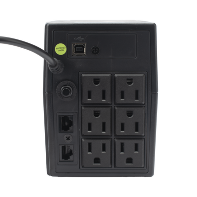 UPS 600VA/360 W Línea Interactiva / 6 Contactos 5-15R (4 Respaldadas) / Regulación de Voltaje / Protección RJ45 