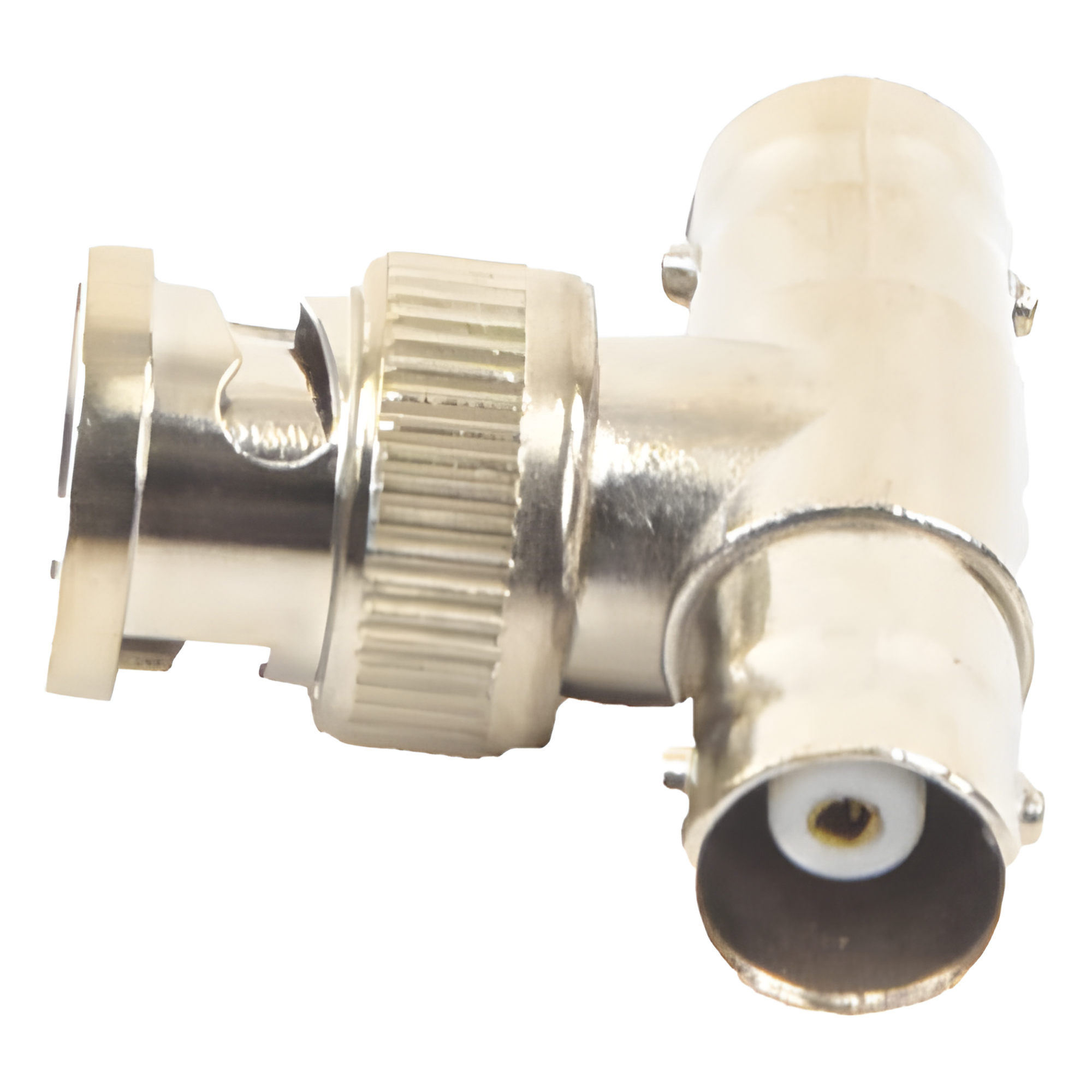 Adaptador Coaxial T / BNC Macho a 2x BNC Hembra / 75 Ohm / Contactos Oro / Aislante Teflón / CCTV Profesional