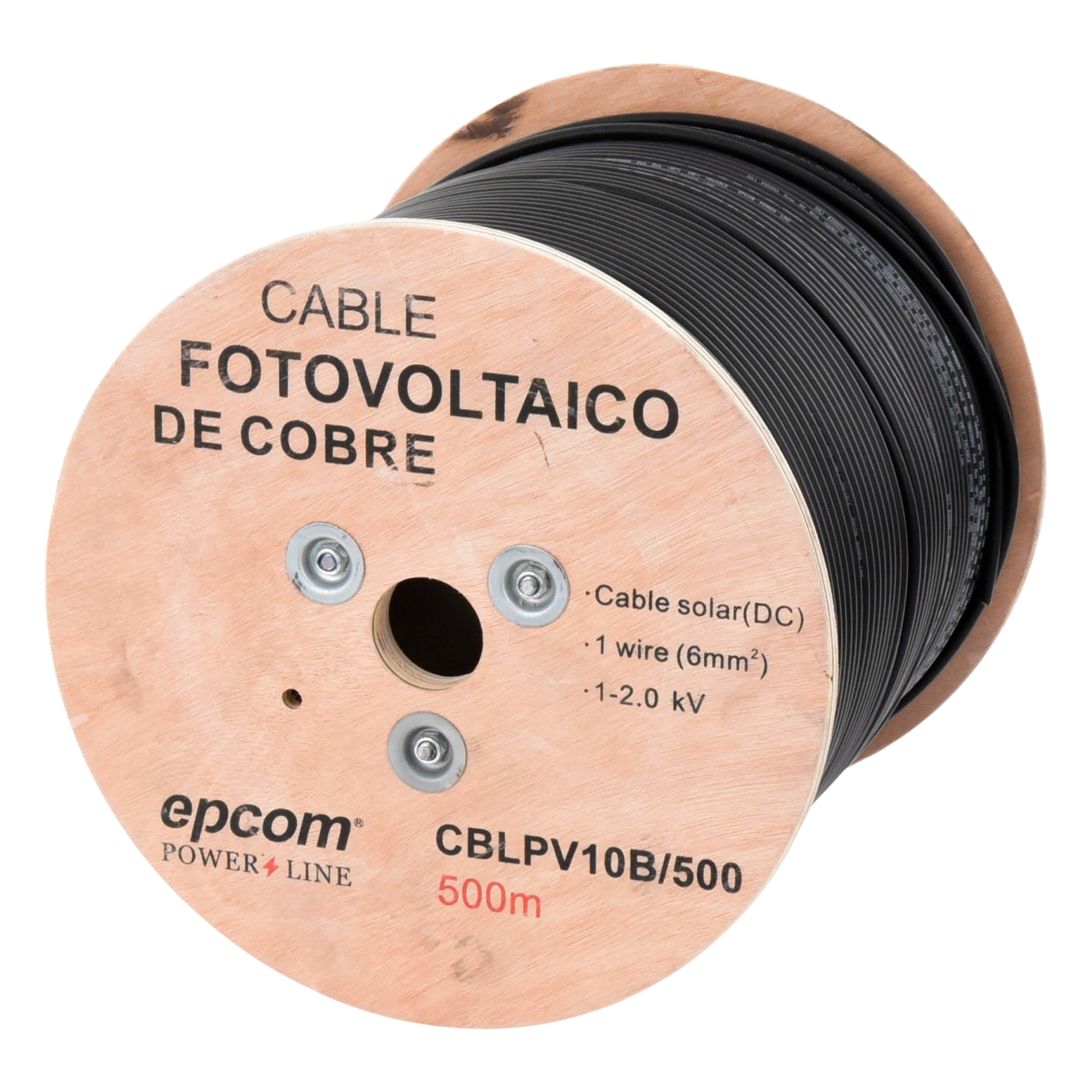Carrete de 500 Metros / Cable Fotovoltaico Negro / 6mm² (10AWG) / Material COBRE / 2000 Vcc — EPCOM POWERLINE · SKU CBL-PV-10B/500