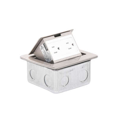 Mini Caja de Piso Rectangular en Acero Inoxidable con 2 Contactos Eléctricos (11000-21201)