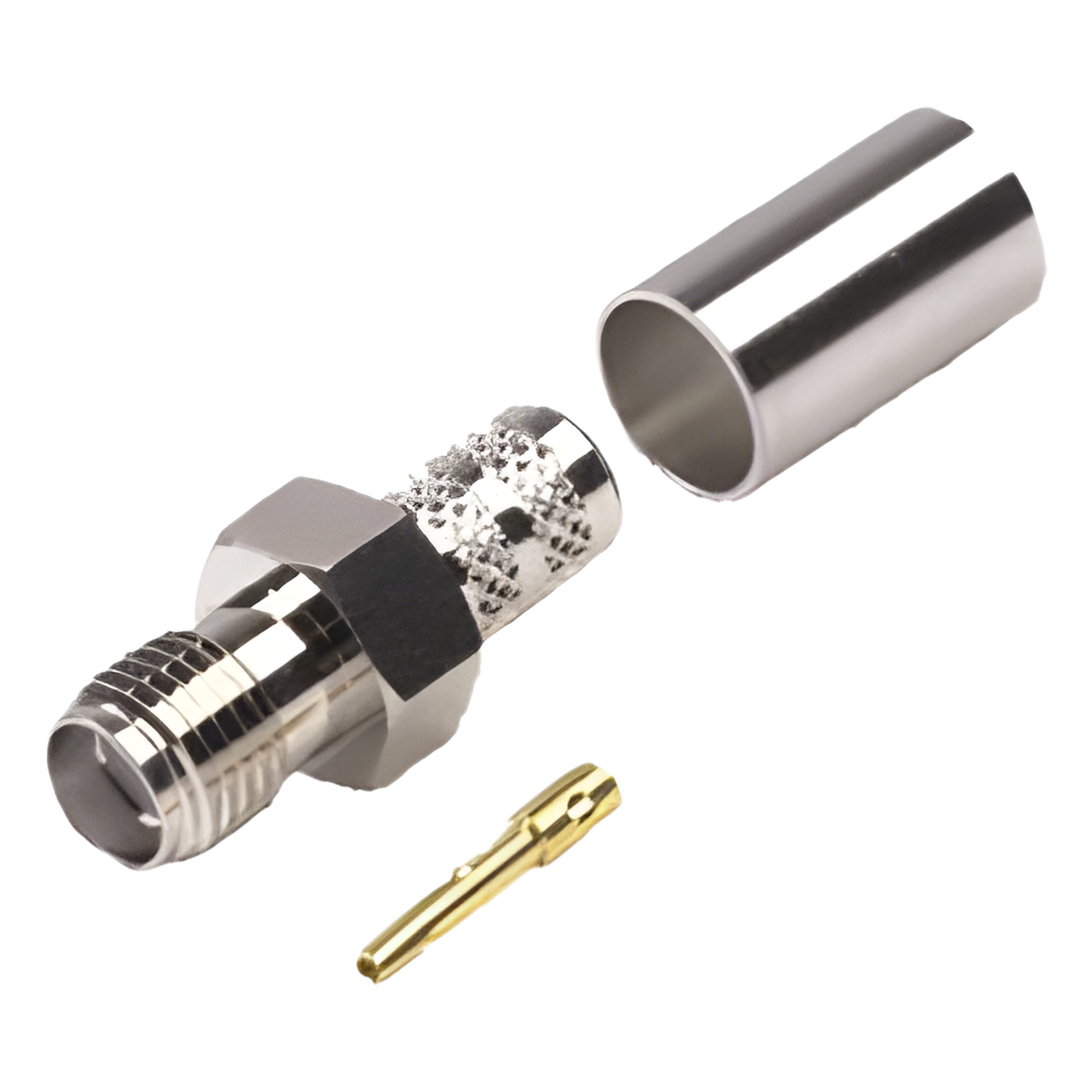 Conector SMA Hembra de Anillo Plegable para Cables RG-8/X, LMR-240, 9258, Niquel/Oro/Teflón. — RF INDUSTRIES,LTD · SKU RSA-3050-X
