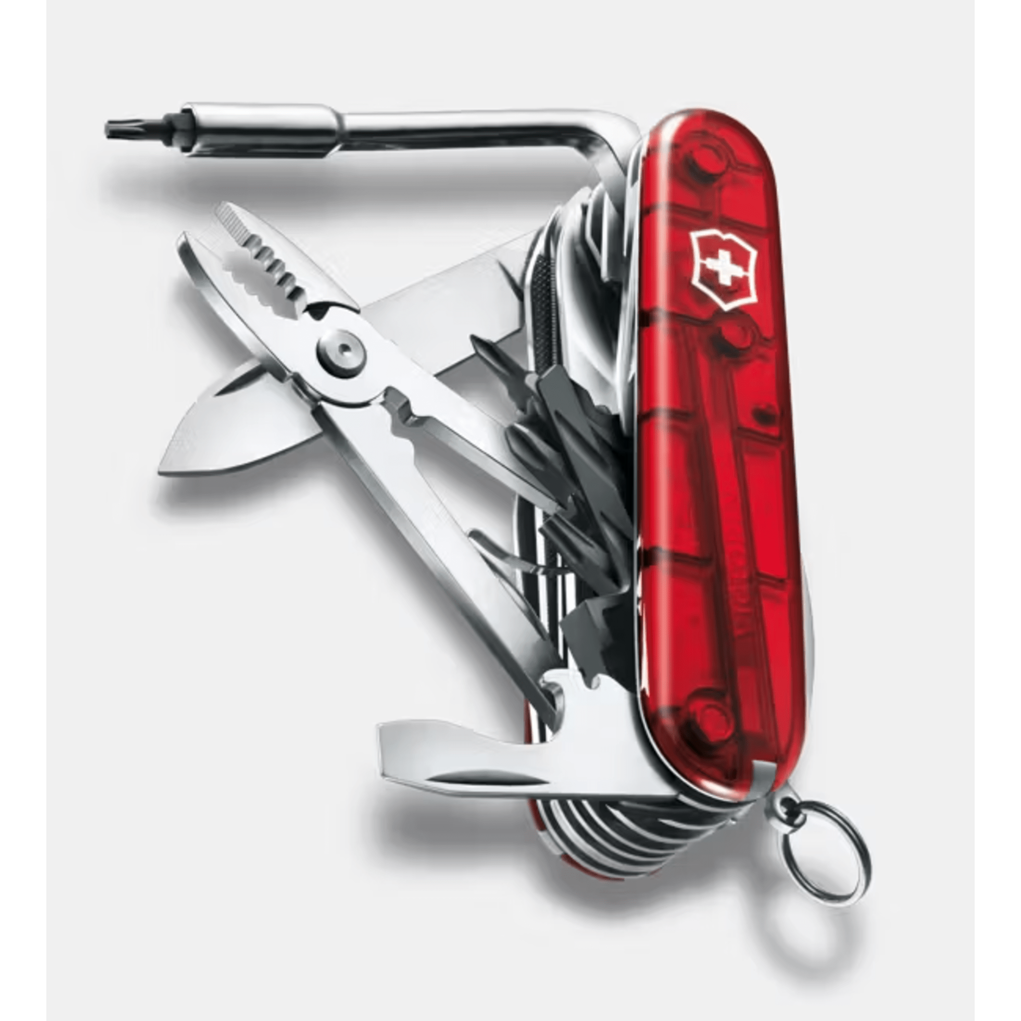 Navaja Multifunción Cyber Tool L / 39 Herramientas Profesionales / Para Técnicos Digitales / Llave Tuercas Tecnológica / Dados Hexagonales D-SUB / Set Bits Phillips-Torx-Hex / ABS-Cellidor Rojo / Fabricación Suiza