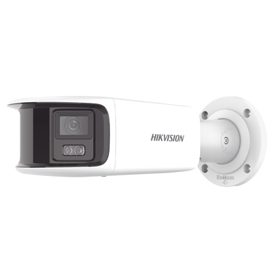 [ PROTECCIÓN ACTIVA ] Bala IP Panorámica 8 Megapixel / 180° / Lente 4 mm / Imagen a Color 24/7 / PoE / WDR 130° / IP67 / ACUSENSE / Protección Activa (Luz Estroboscópica y Alarma Audible) / 40 mts Luz Blanca / MicroSD — HIKVISION · SKU DS-2CD3T87G2P-LSU/SL(C)