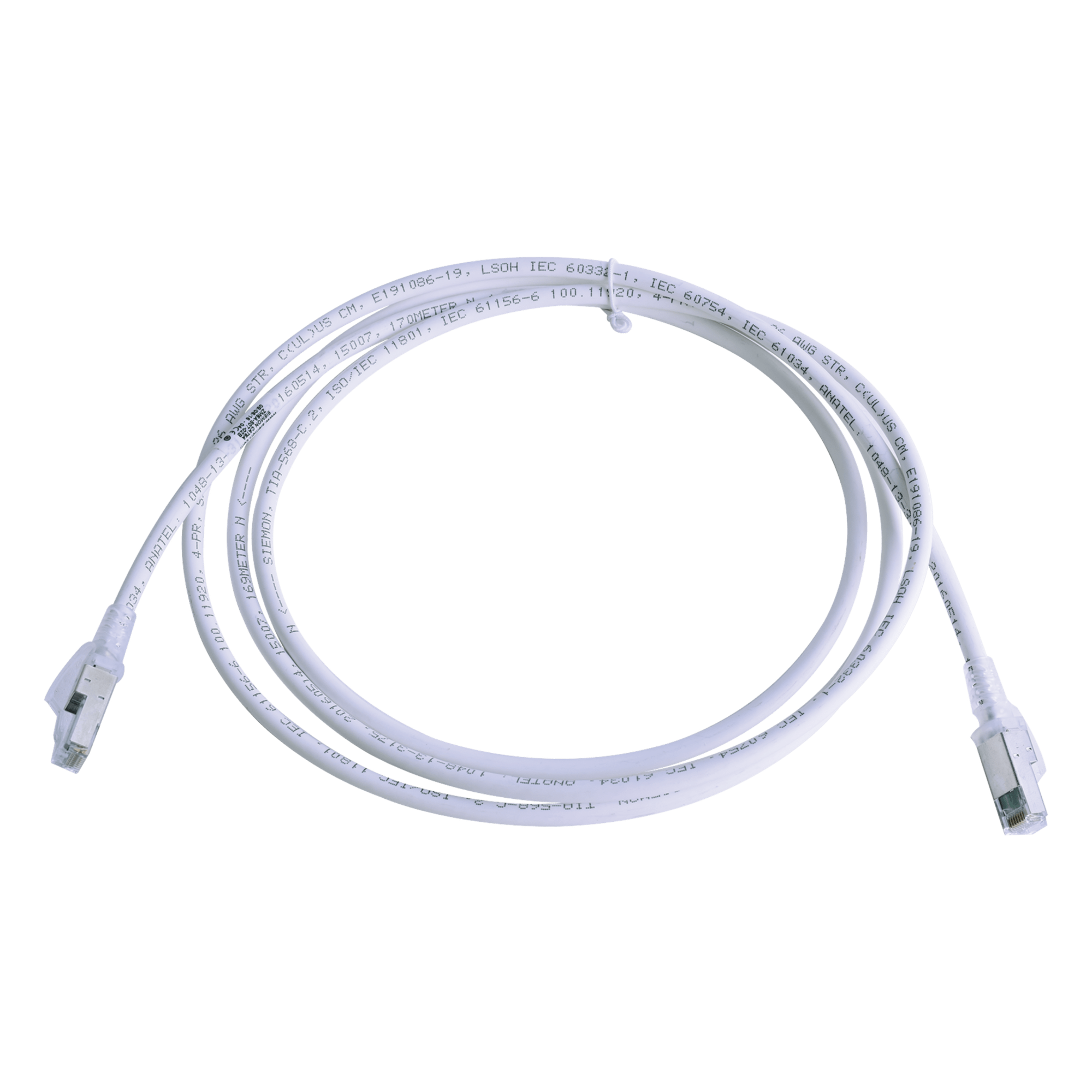 Patch Cord Z-MAX Cat6A S/FTP, CM/LS0H, 2.13 Metros (7 Pies), Color Blanco, Versión Bulk (Sin Empaque Individual) — SIEMON · SKU ZM6A-S07-02B