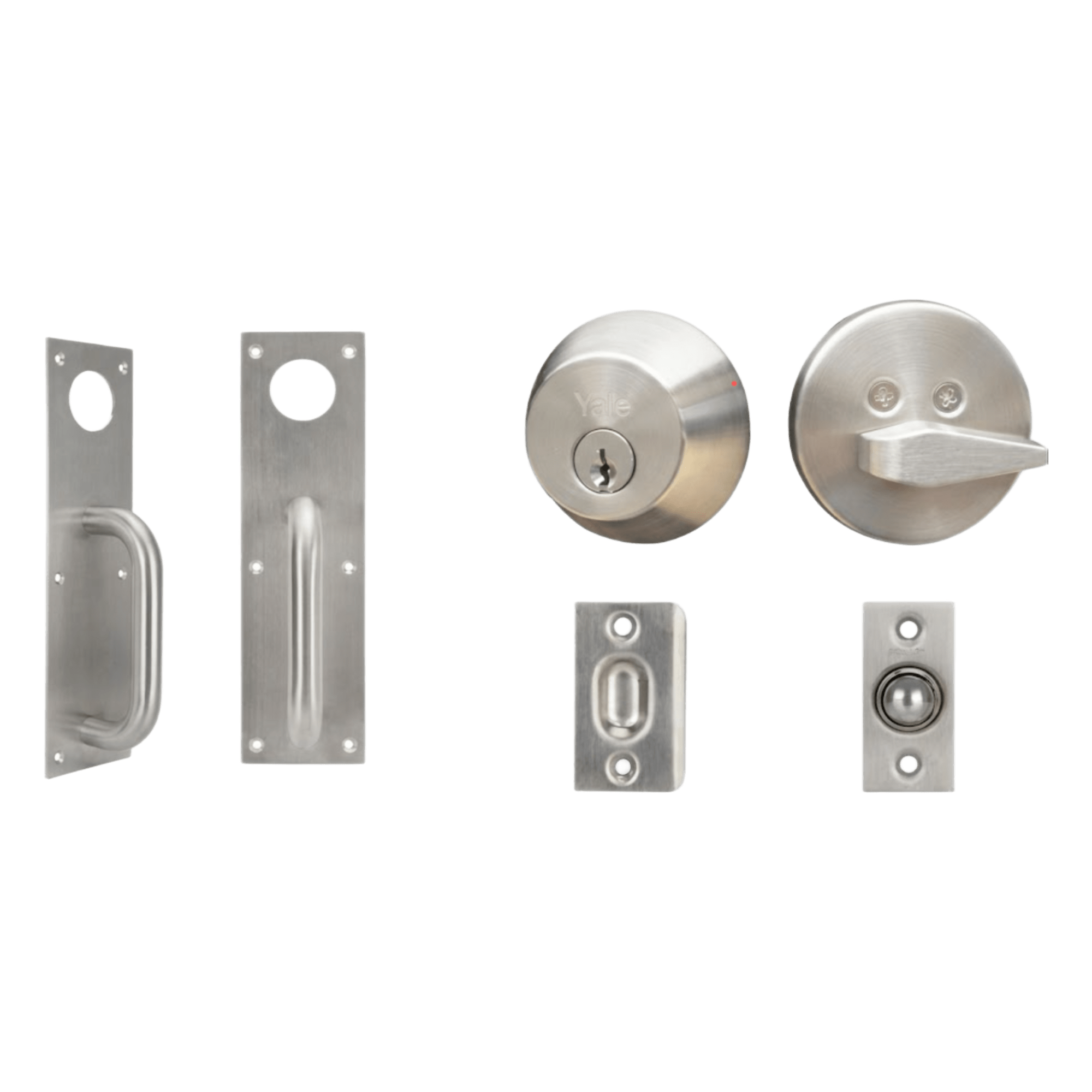 Kit Jaladera / Cerrojo B500P Llave Mariposa / Resbalón Pestillo de Bola Ajustable / Acero Inoxidable y Cromo — YALE-ASSA ABLOY · SKU MX86940