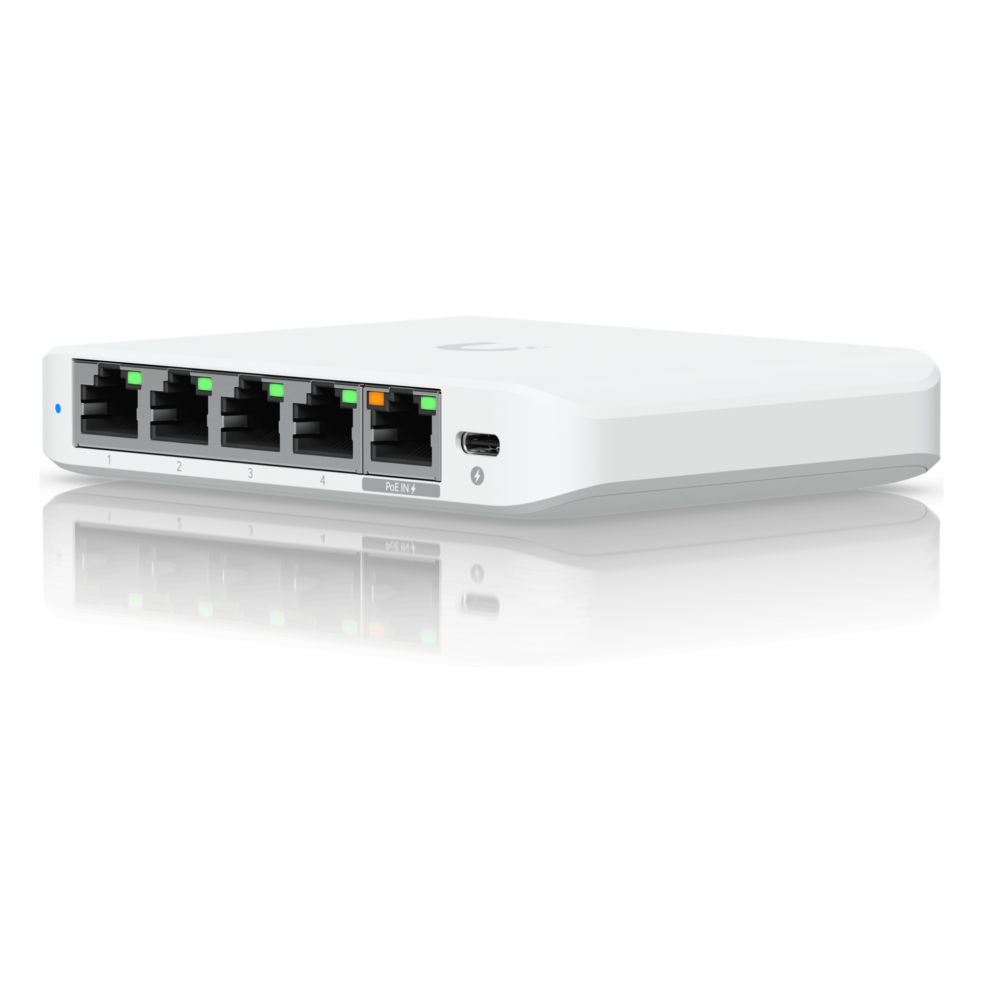 USW Flex Mini 2.5G Switch de 5 puertos 2.5G, Compacto, para Escritorio, se puede Energizar por PoE o con un Adaptador tipo USB-C — UBIQUITI · SKU USW-FLEX-2.5G-5