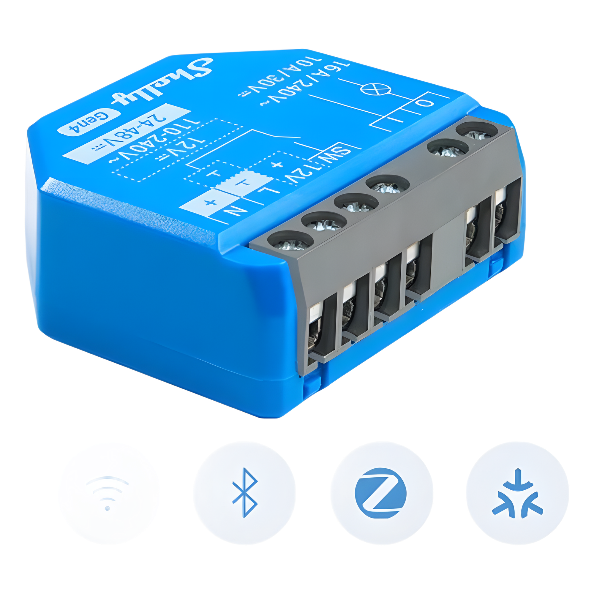 Relevador inalámbrico inteligente 16A, 110-240 V / 1 salida de contacto seco / compatible con asistente de voz Alexa, Google Home / Wifi 2.4 — SHELLY · SKU SHELLY1GEN4