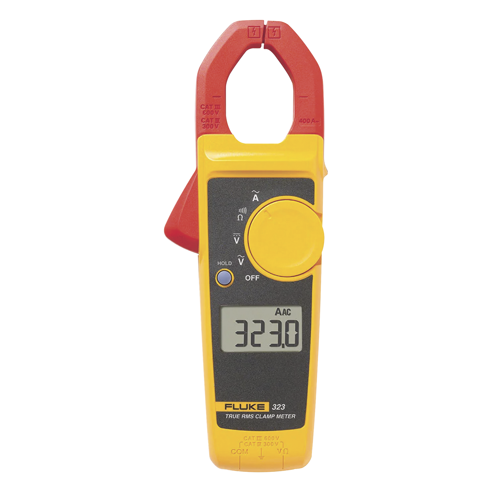 Amperimetro de Gancho de Verdadero Valor Eficaz (True RMS), Medida de Corriente en CA de 400 A y Tensión en CA y CC de 600V — FLUKE · SKU FLUKE-323