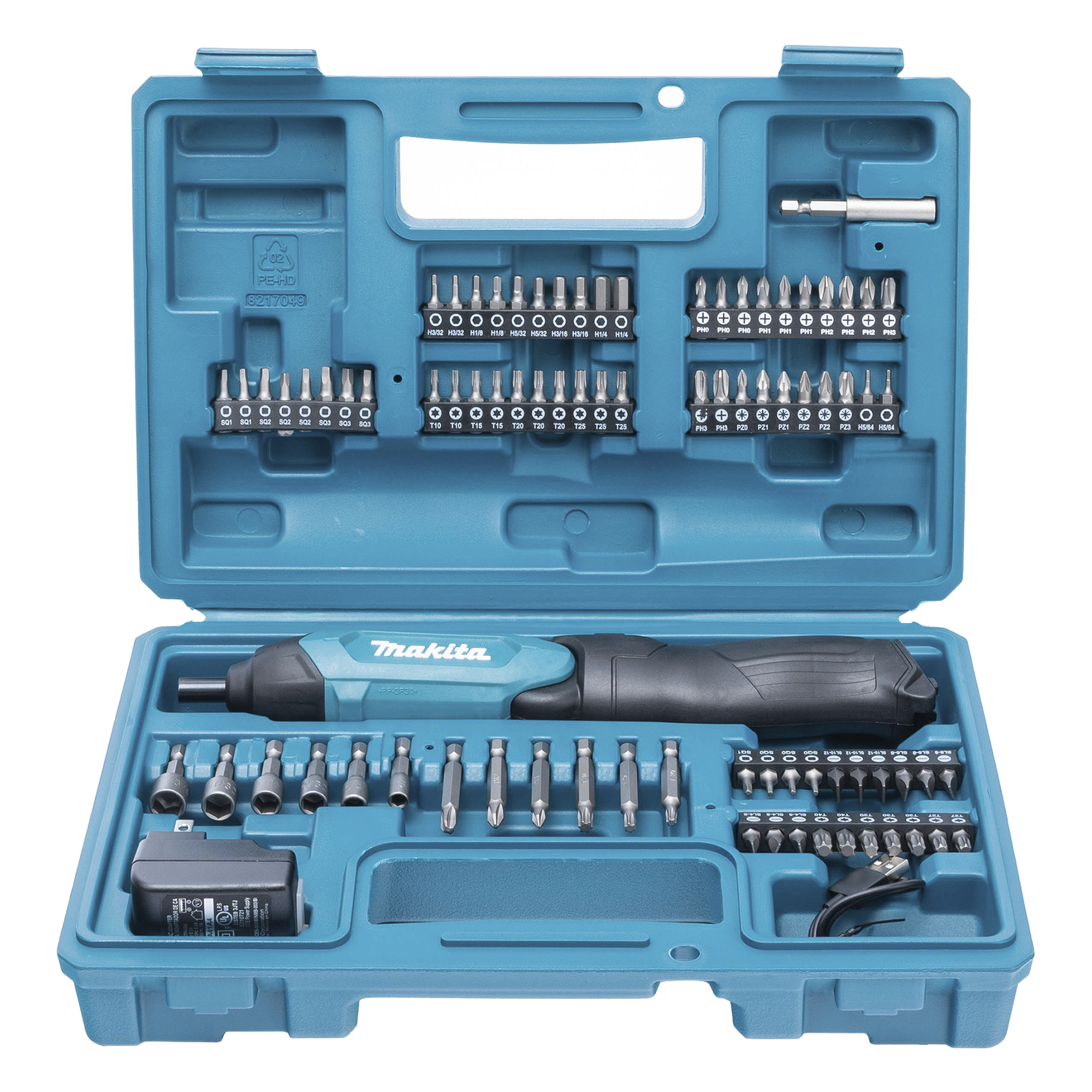 Atornillador Reversible (Broquero 1/4) de 220 RPM con Cargador USB (Incluye 81 Puntas).