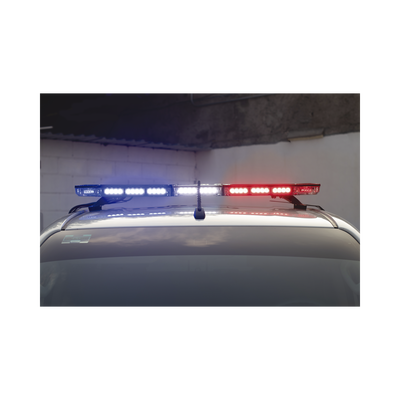 Barra de luces de 47" rojo/azul, 88 LED, con control de tráfico en color ámbar, ideal para equipar unidades de seguridad publica