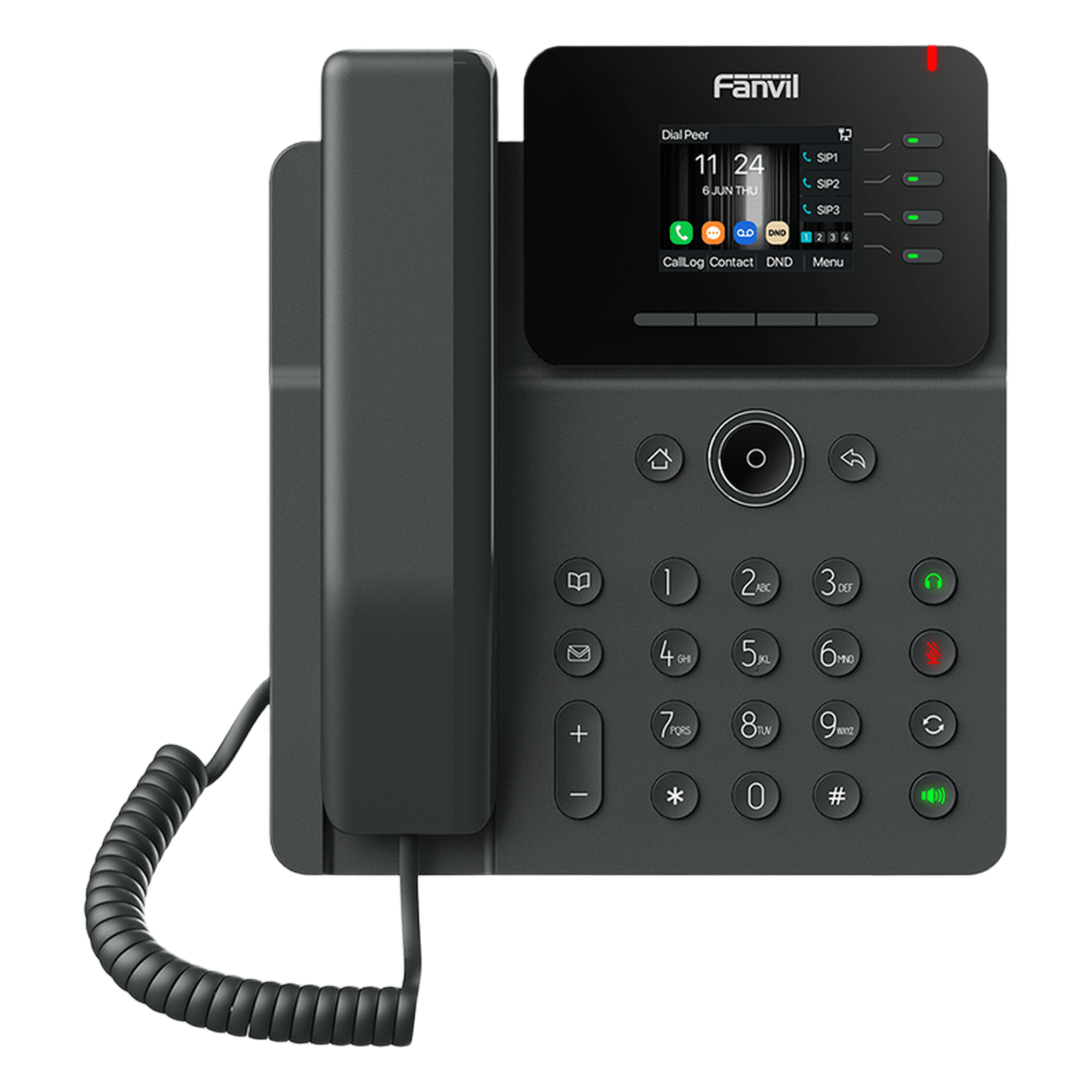 Teléfono IP Empresarial, 4 líneas SIP, pantalla a color 2.4", PoE, puertos Gigabit, conferencia local de 6 vías. — FANVIL · SKU V61G