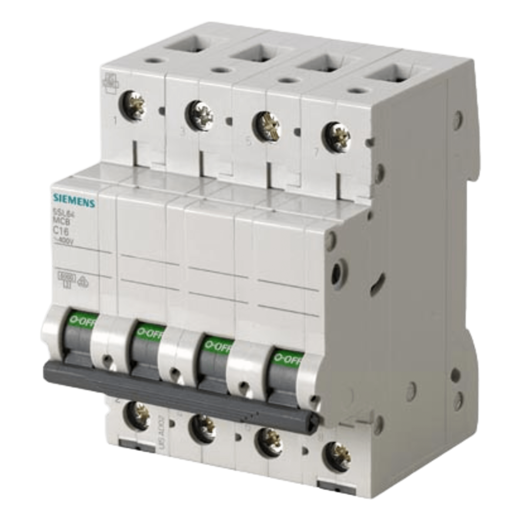 Interruptor Riel Dinn Tipo 5SL6, 4 polos, 16 amp — SIEMENS · SKU 5SL64167CC