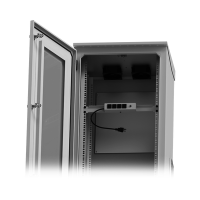 Gabinete de Piso para Exterior con Ventiladores y Termostato con Rack de 19" de 16 U + Espacio para Baterías, Se envía el Gabinete Armado.