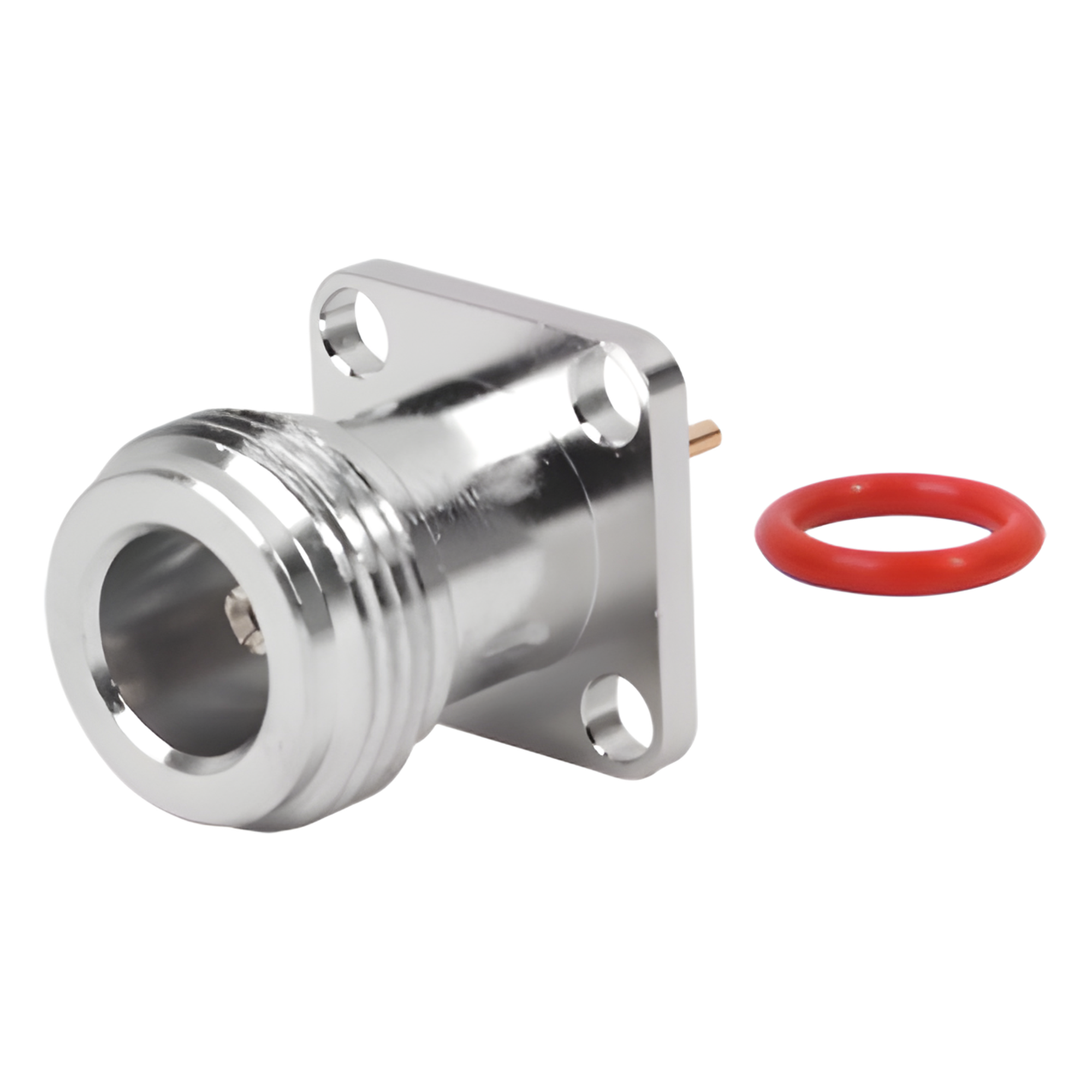 Conector N Hembra de Montaje de Panel con 4 perforaciones a 12.7 mm, soldable. — RF INDUSTRIES,LTD · SKU RFN-1021-5