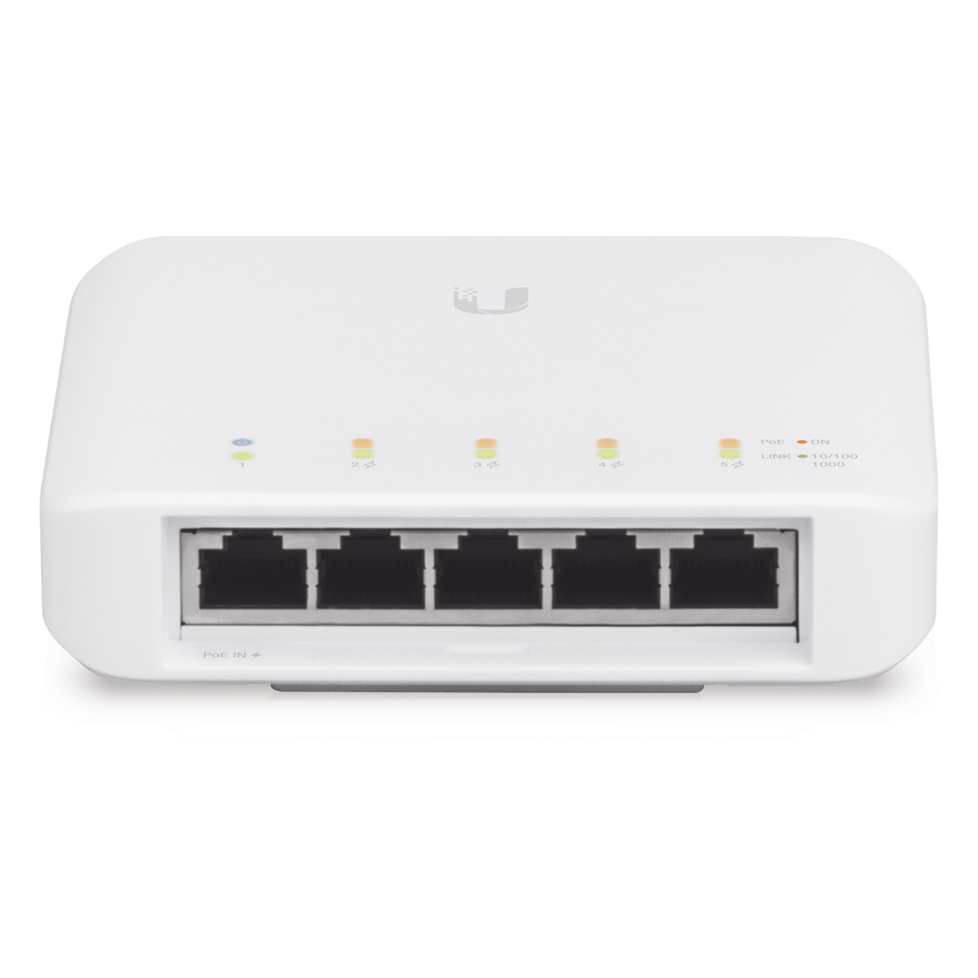 Switch PoE semi-exterior / 5 puertos Gigabit / 1 entrada 802.3bt + 4 salidas 802.3af / IP55 / 46W / Montaje pared o poste — UBIQUITI · SKU USW-FLEX