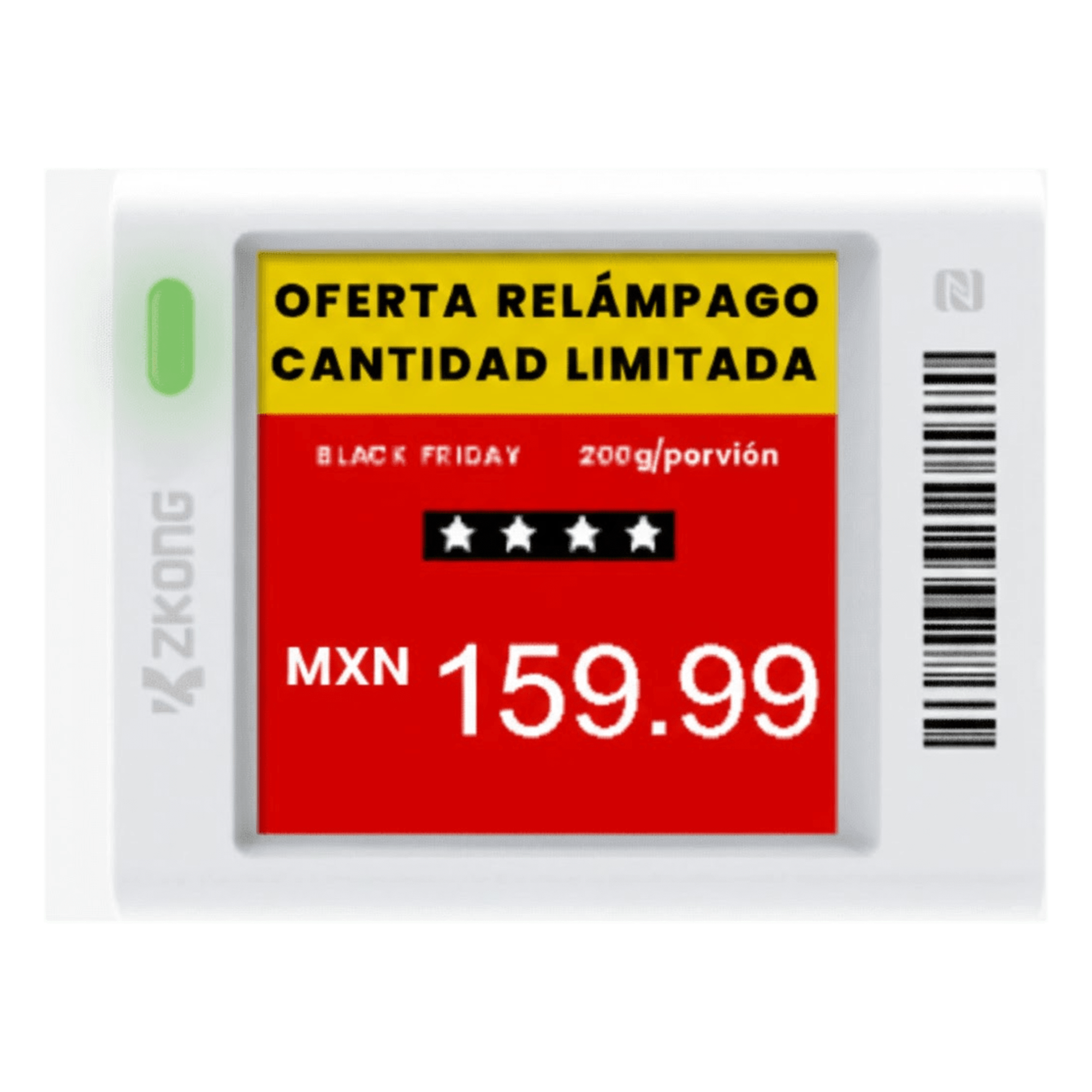 Etiqueta Electrónica de Estantería ESL 1.5" / Pantalla EPD Gráfica Matriz de Puntos 152x152 píxeles / 4 Colores (Negro Blanco Rojo Amarillo) / BLE 5.0 con Encriptación AES-128 / Autonomía 3 Años con 4 — ZKONG · SKU ZKC15V