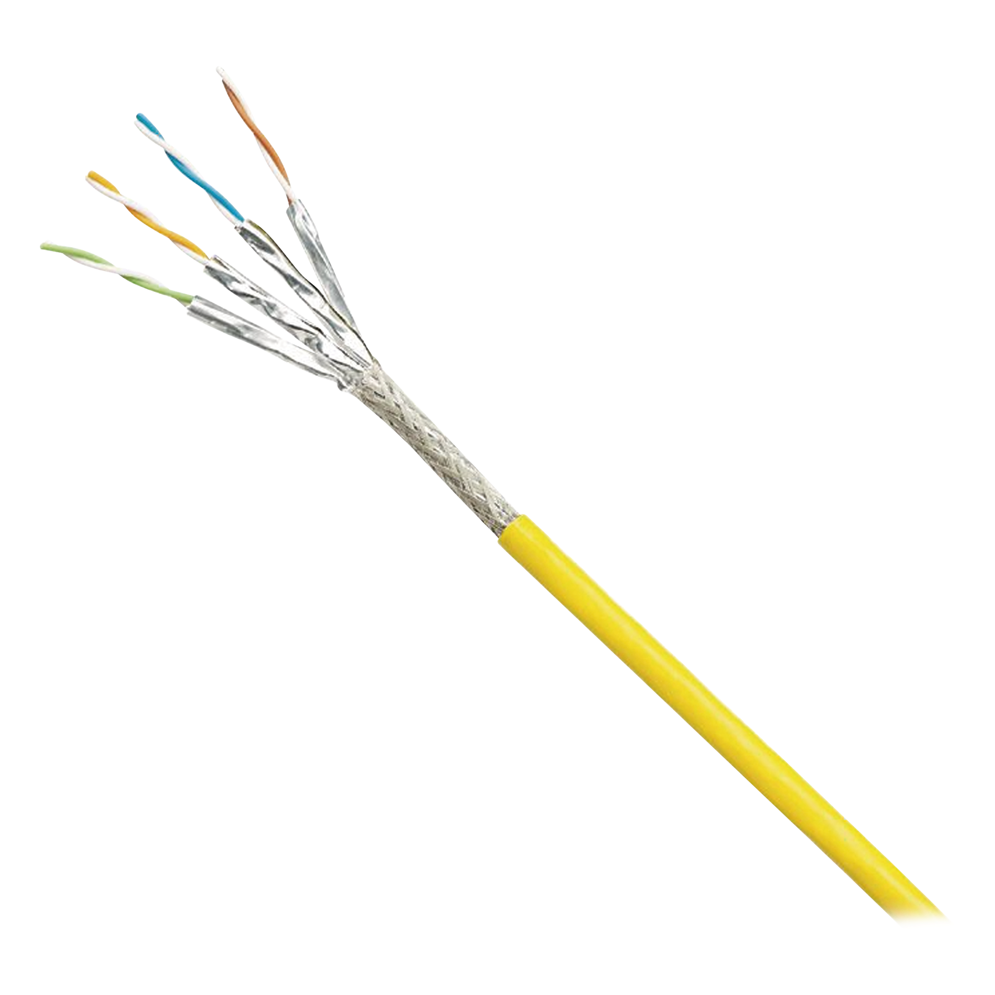 Bobina de Cable Blindado S/FTP Categoría 6A, Uso Industrial con Resistencia al Aceite, Rayos UV y Abrasión, Multifilar (Flexible), Color Amarillo, Bobina de 500 Metros (1640 Pies) — PANDUIT · SKU ISX6X04AYL-LED
