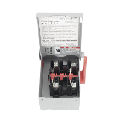 Interruptor de Seguridad GNF221RA, 240Vca, 2 polos, 30 Amp, sin portafusibles, Nema 3R.