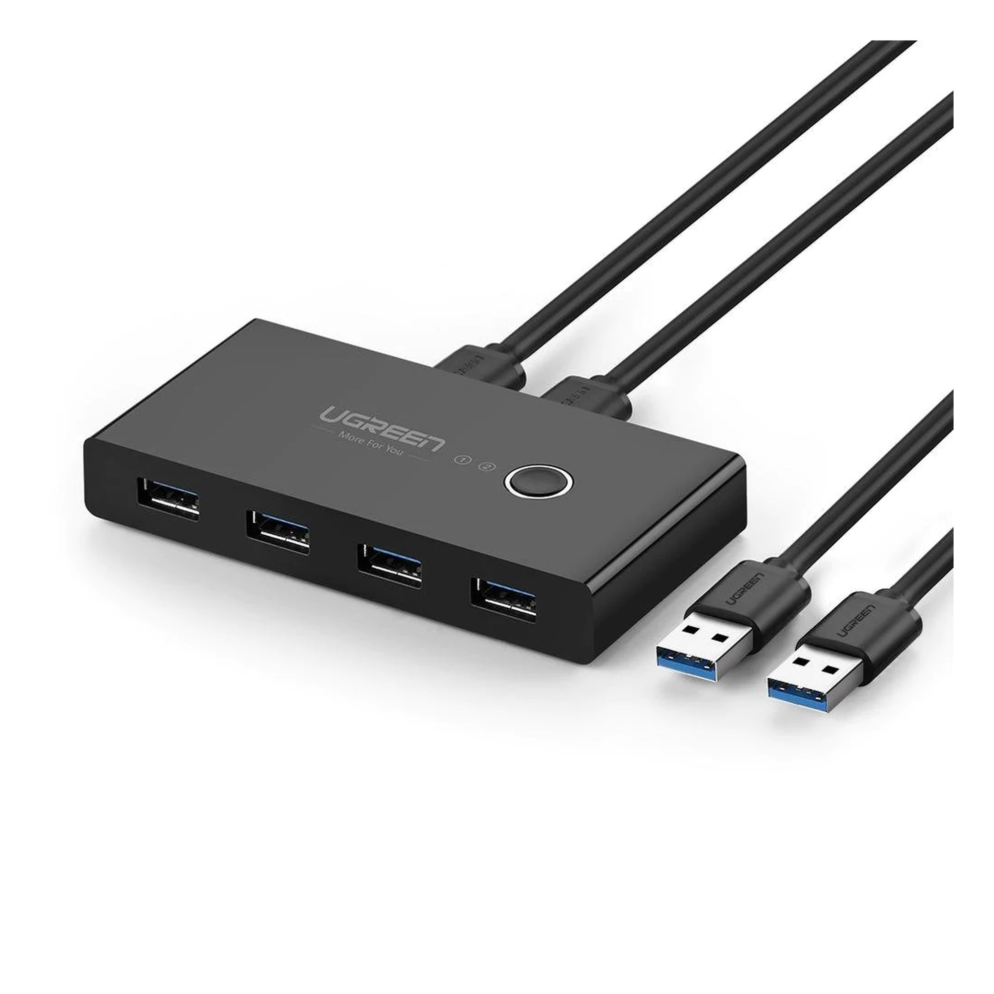 Conmutador USB / 4 Puertos USB 3.0 / 2 PC / Switch Manual / Alimentación Extra 5V / Cables 1.5 m (4.9 ft) — UGREEN · SKU 30768