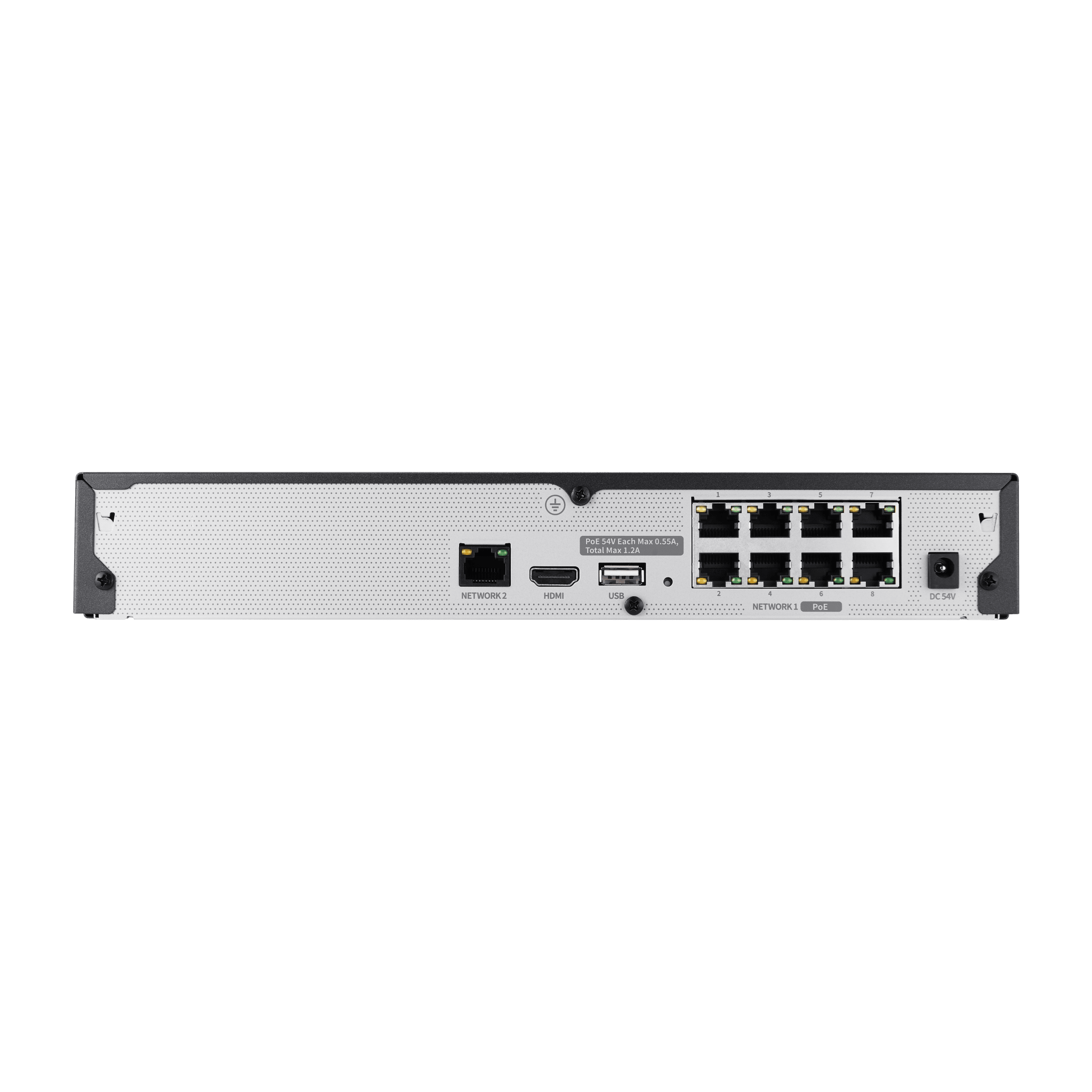 NVR 8 Megapíxel / 8 canales / H.265 / P2P Wisenet / 8 puertos PoE / Incluye 4TB para grabacion / NDAA
