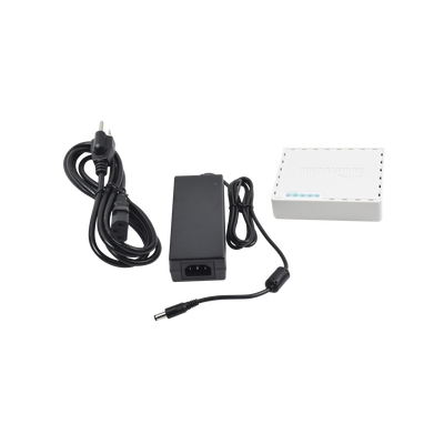 (hEX PoE LITE) RouterBoard, 5 Puertos Fast Ethernet, 4 con PoE Pasivo, 1 Puerto USB