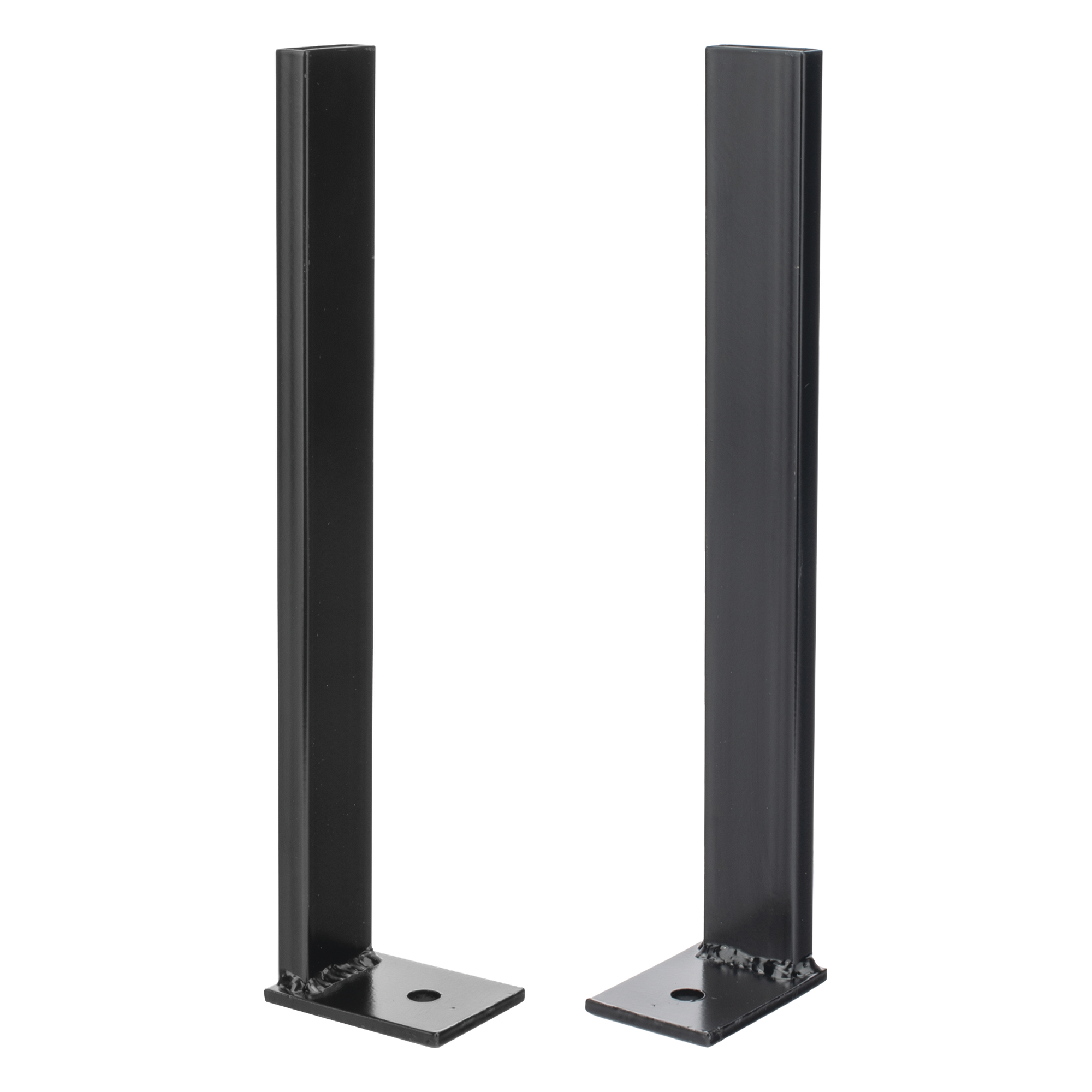 Pies Base para Escalera Tubular de 1.5" de Peralte y 12" de Ancho, Acabado con Pintura Epóxica Color Negro, Ideal para la Fijación de la Estructura al Suelo o Superficies de Apoyo — CHAROFIL · SKU CH-PBTB-EP